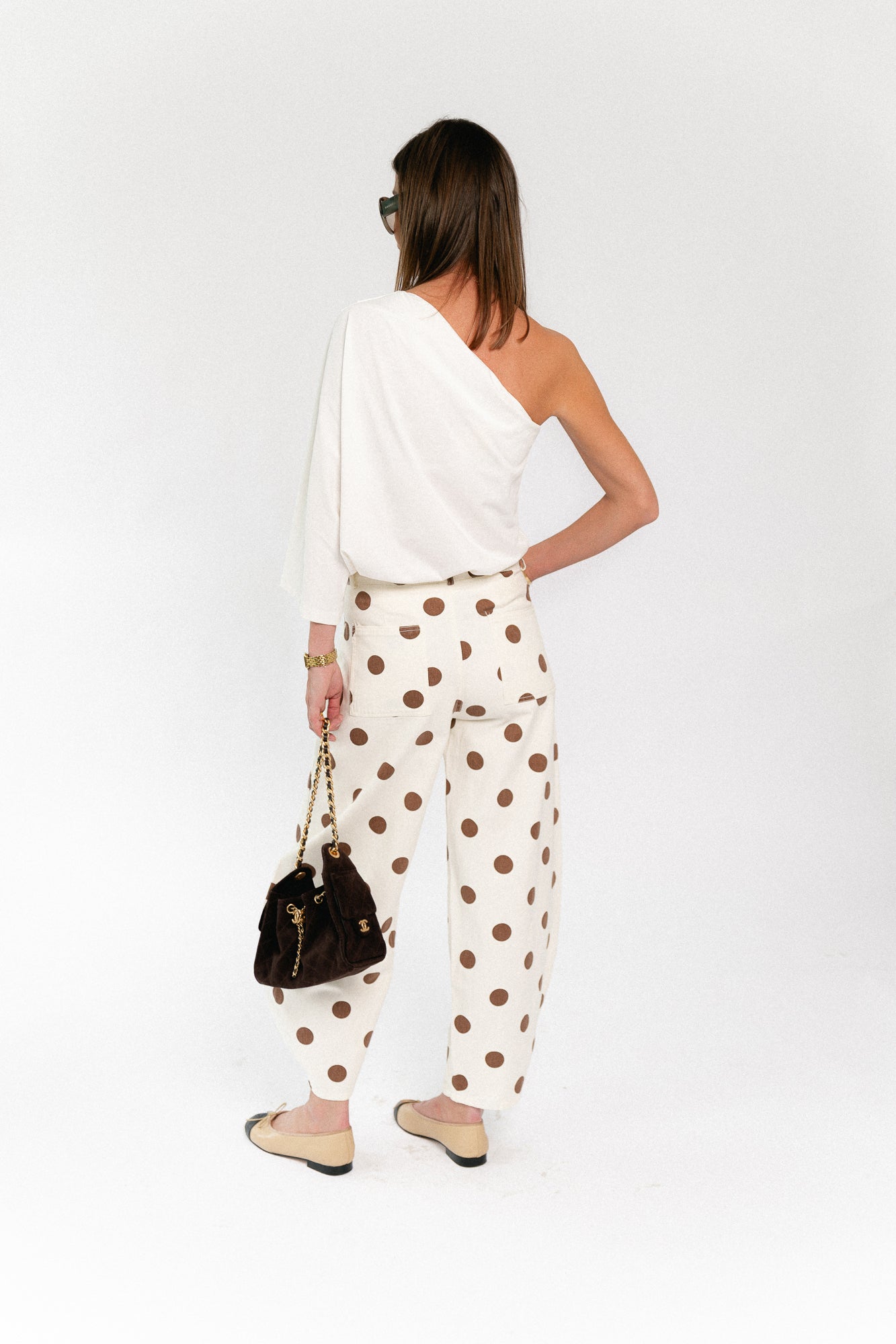 Hazel balloon relaxed fit polkadot jeans ecru