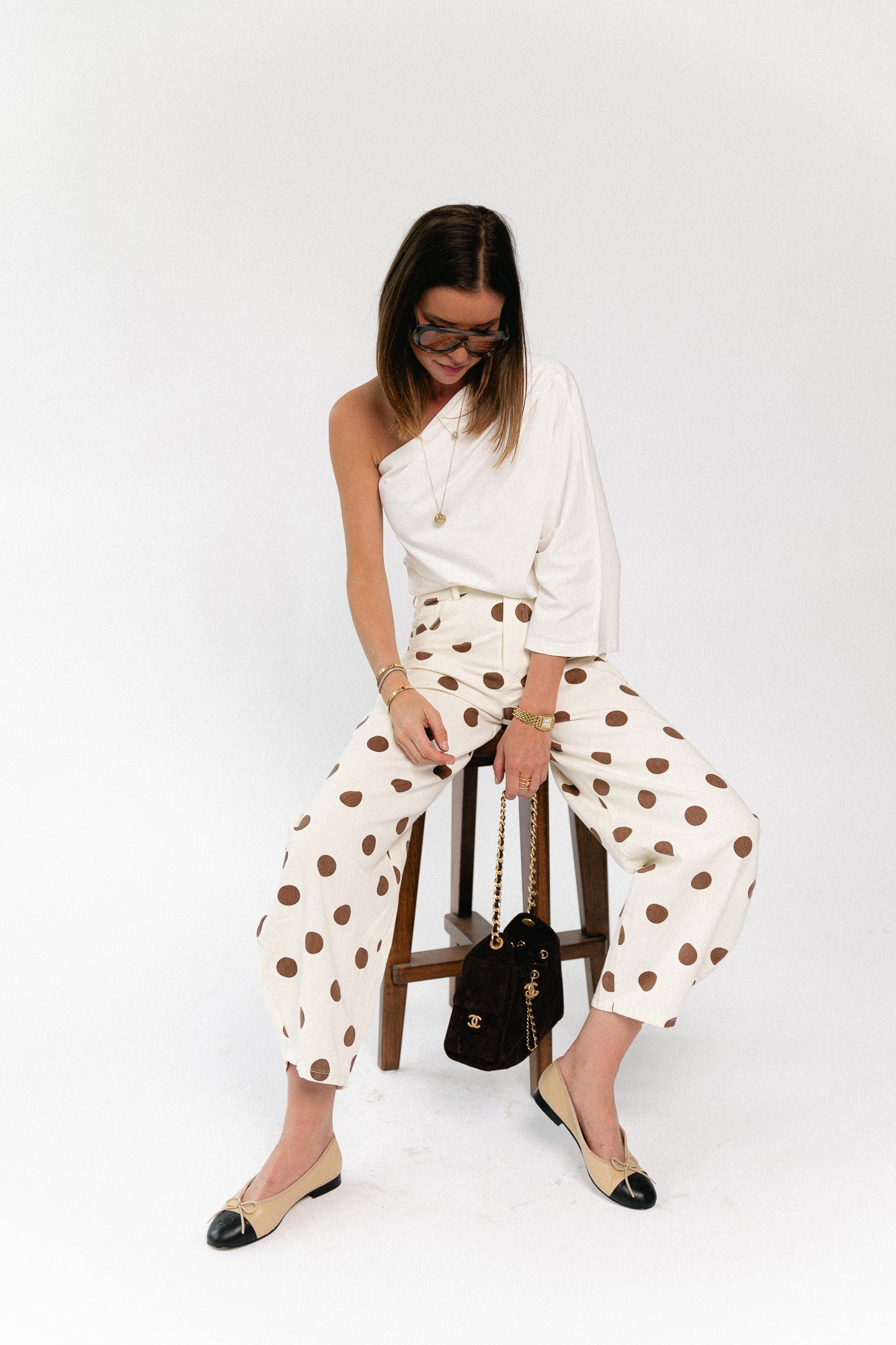 Hazel balloon relaxed fit polkadot jeans ecru