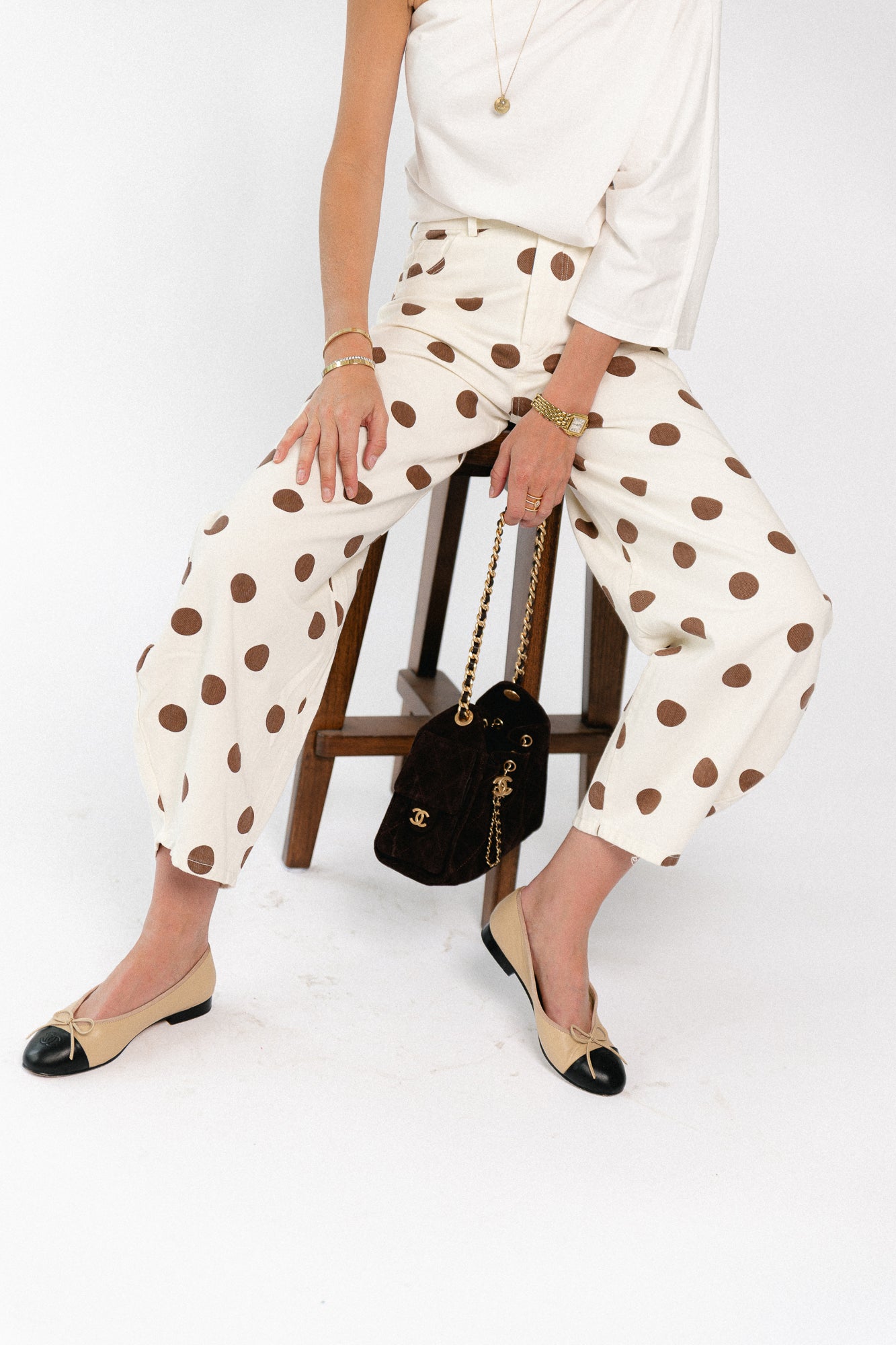 Hazel balloon relaxed fit polkadot jeans ecru