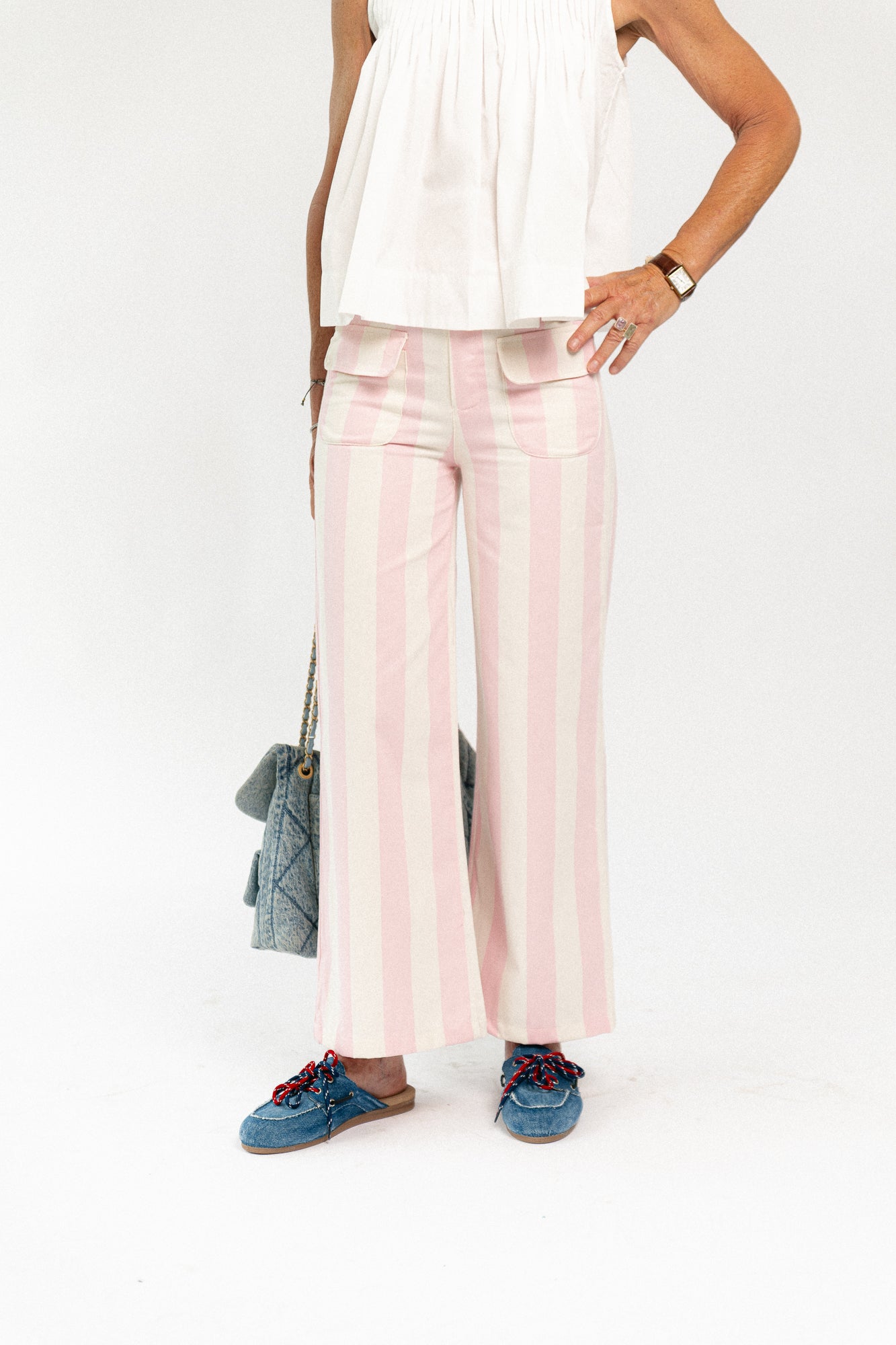 Lena striped pants pink/ecru