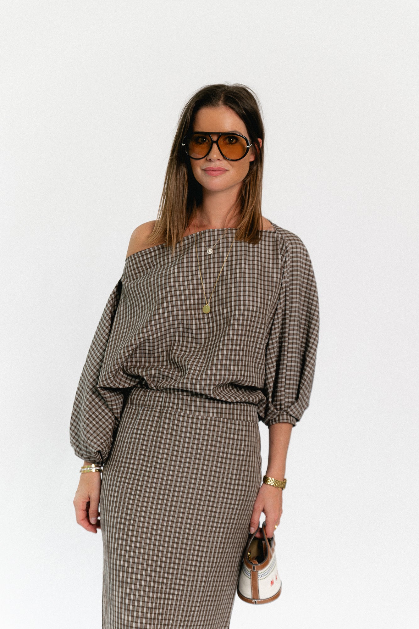 Cosette checkered blouse hot chocolate