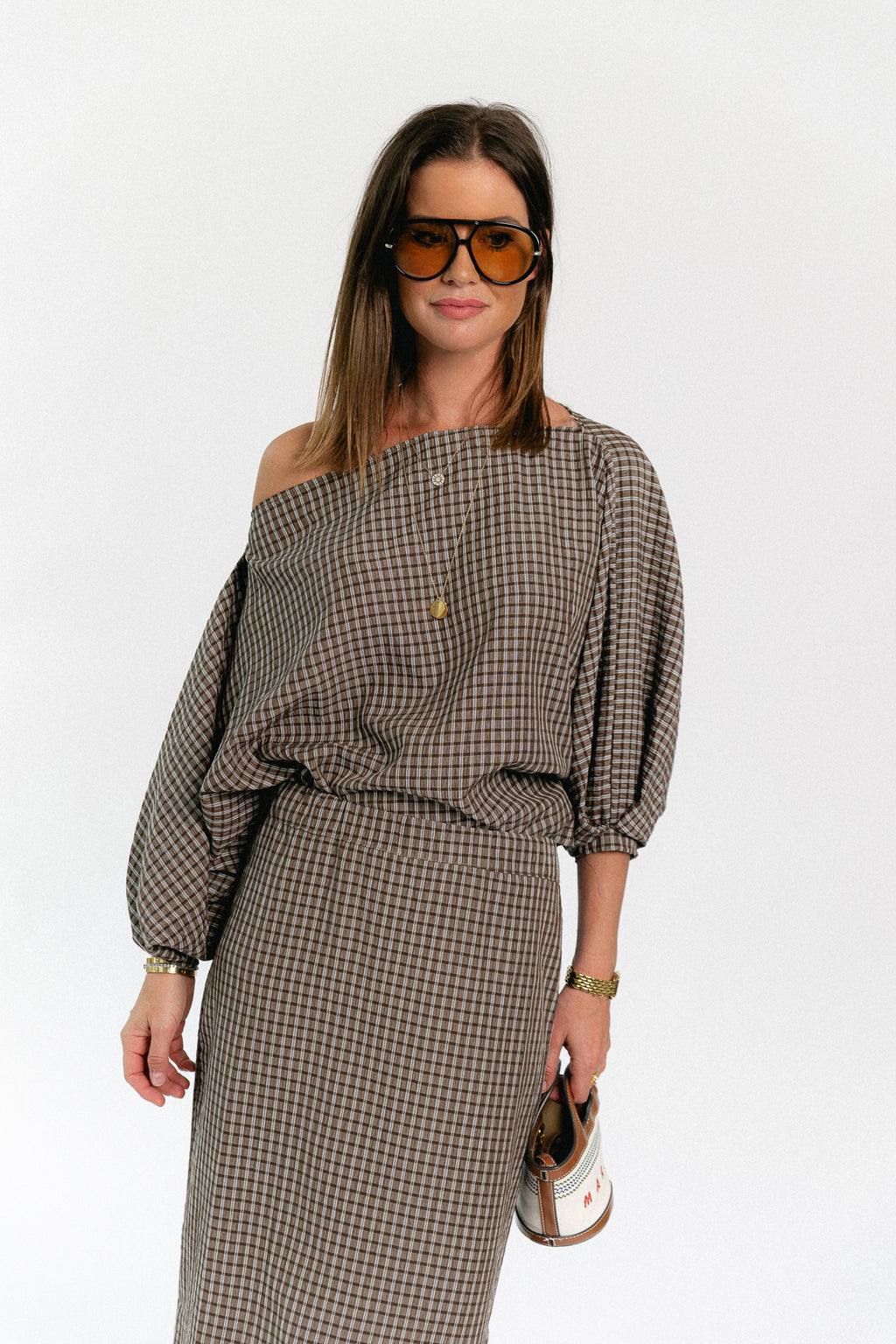 Cosette checkered blouse hot chocolate