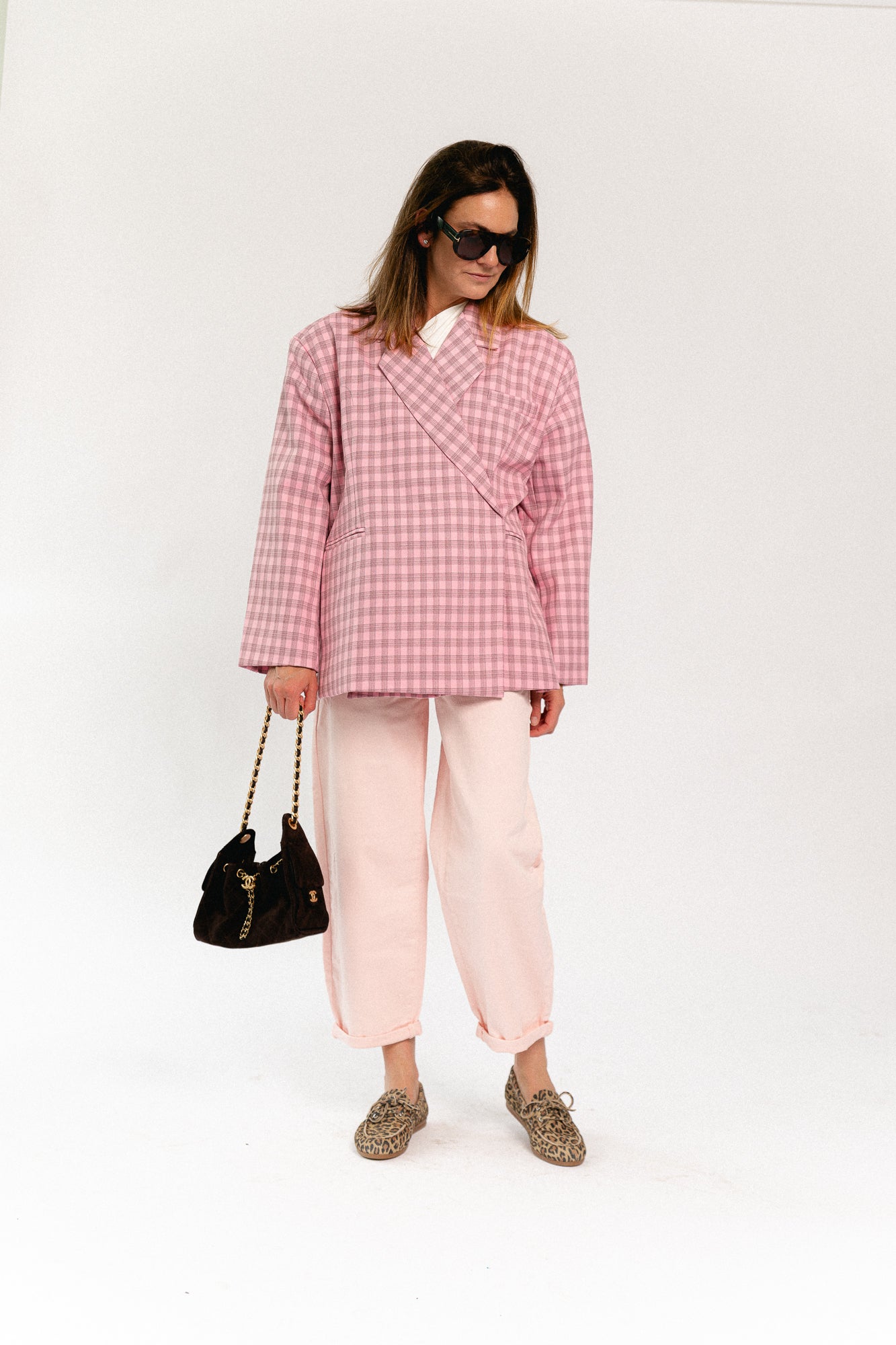 Chloe oversized signature check blazer pink/black