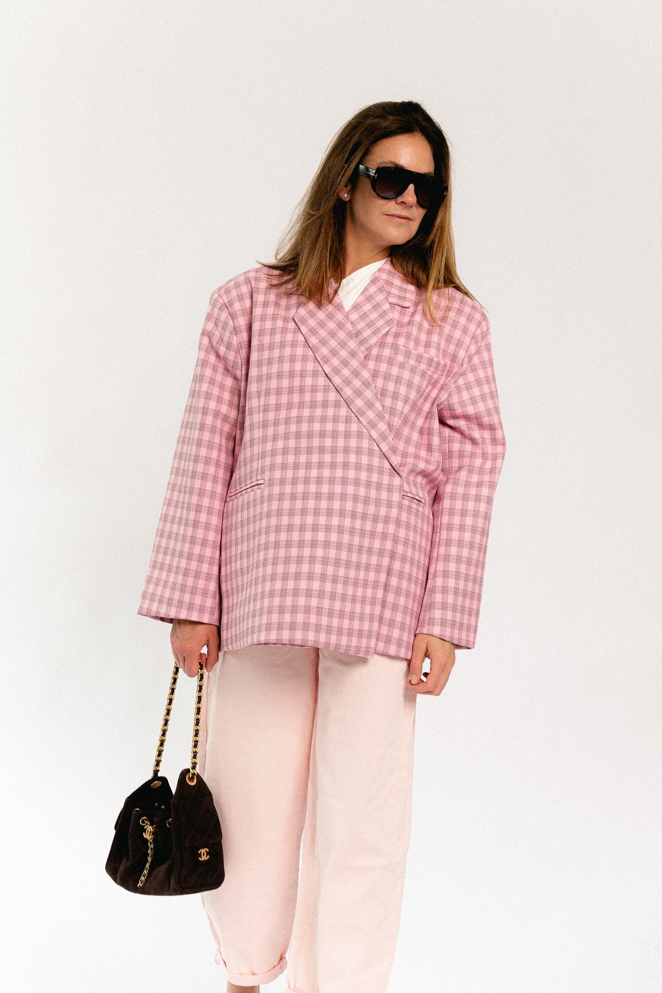 Chloe oversized signature check blazer pink/black