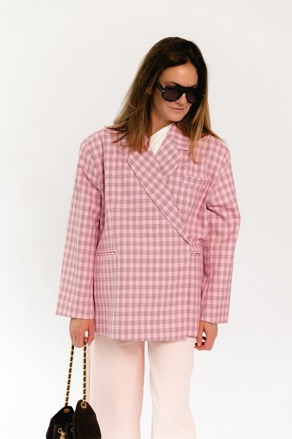 Chloe oversized signature check blazer pink/black