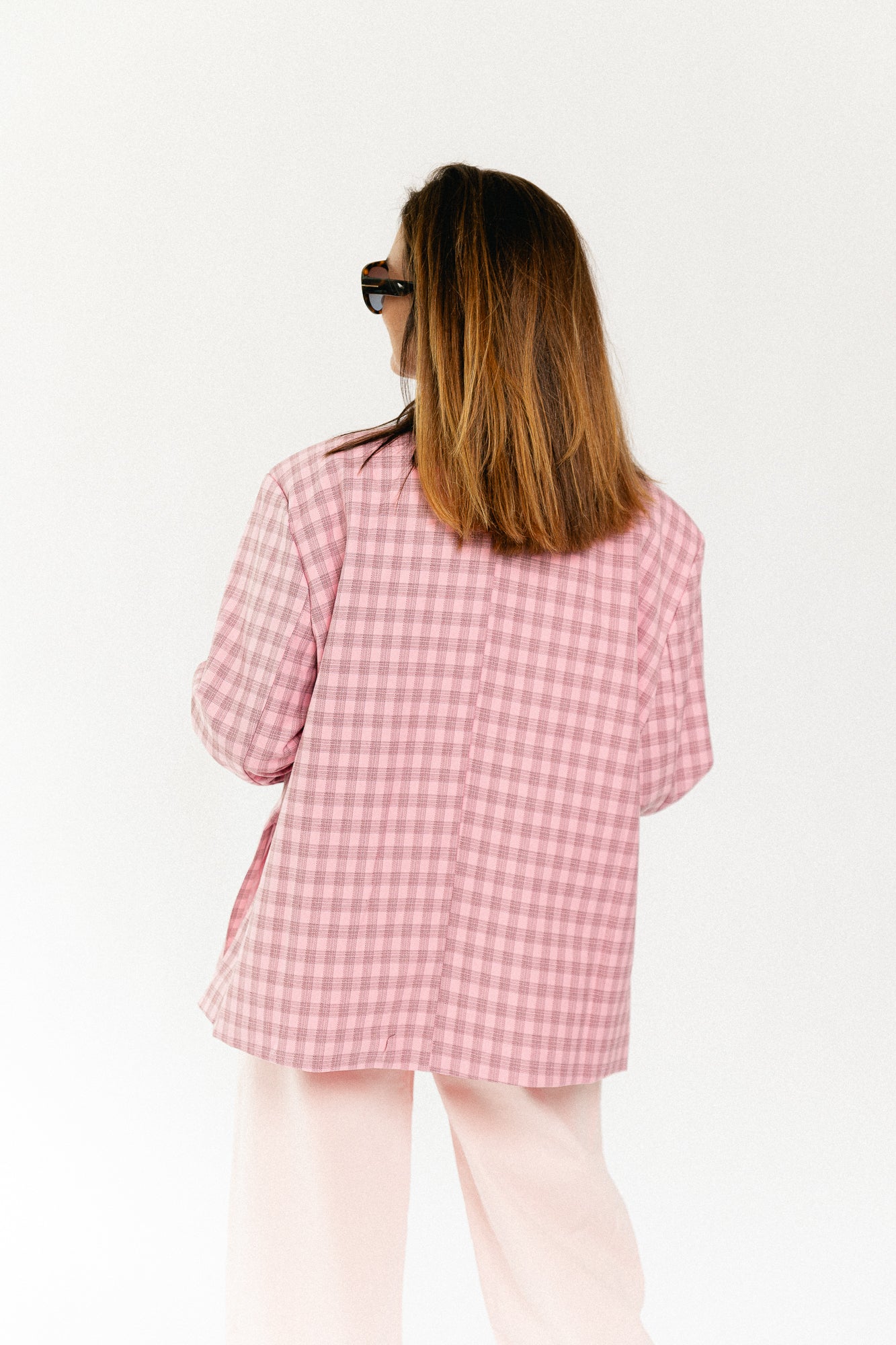 Chloe oversized signature check blazer pink/black