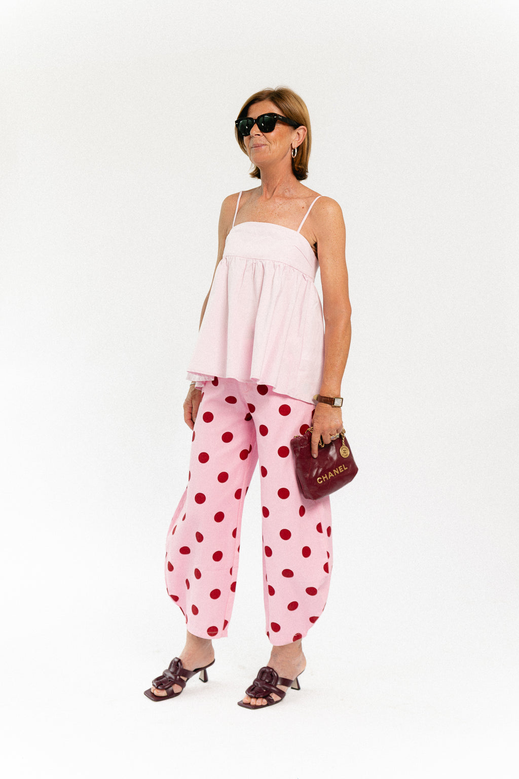 Hazel barrel relaxed fit polkadot jeans pink