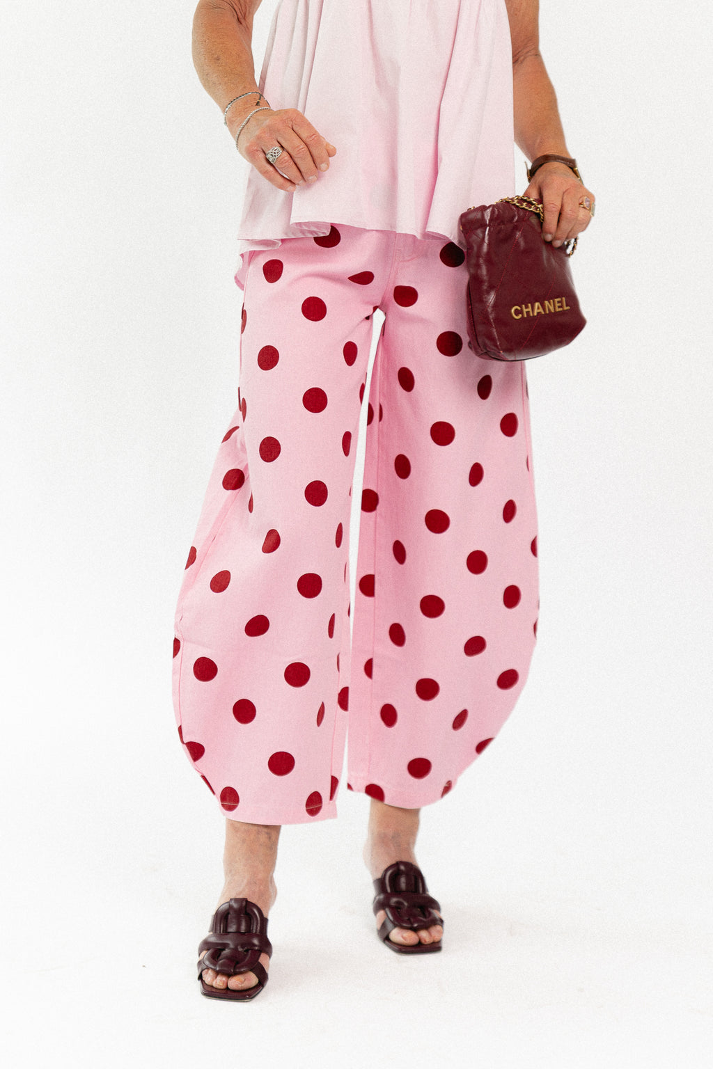 Hazel barrel relaxed fit polkadot jeans pink
