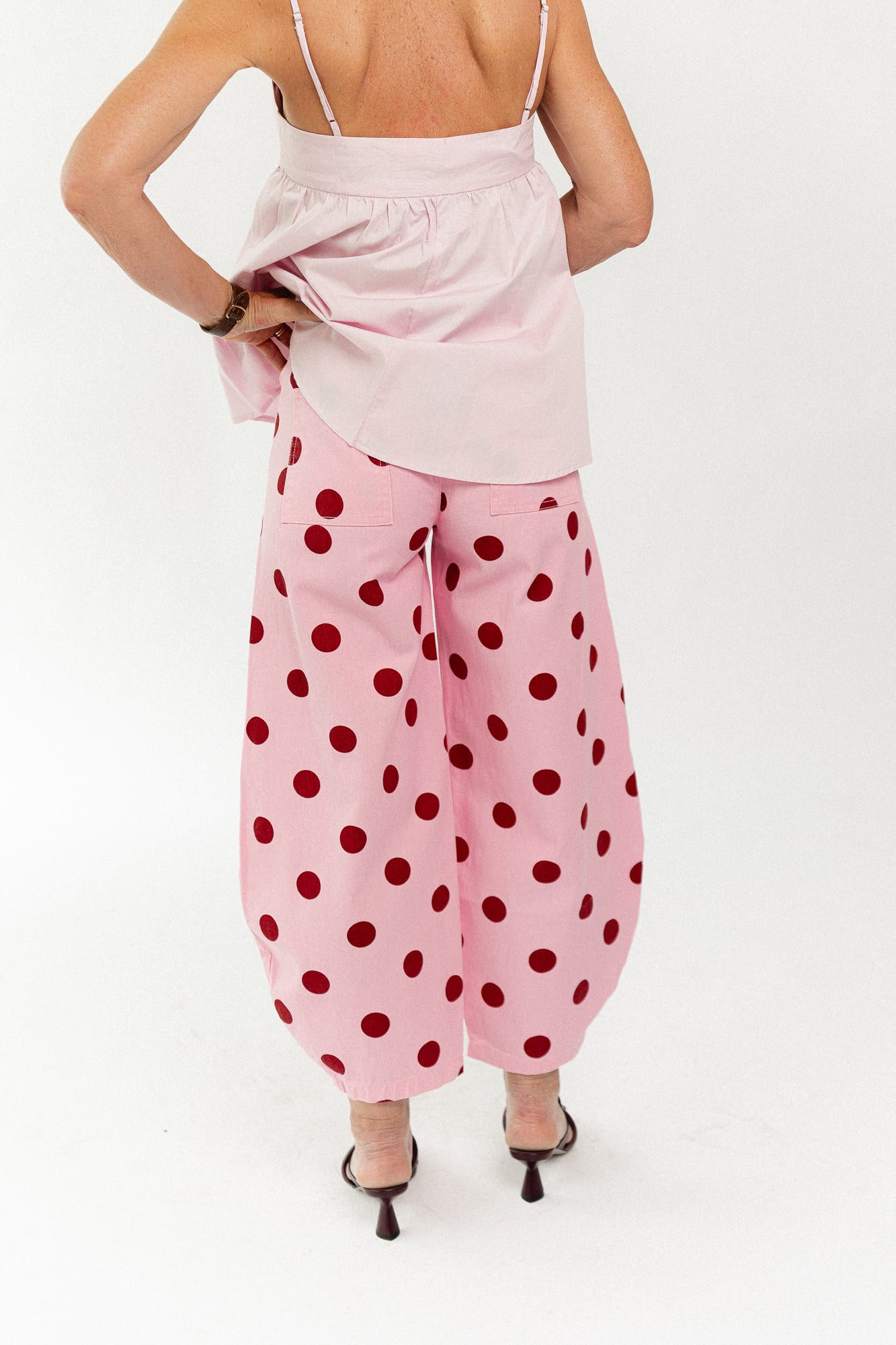 Hazel balloon relaxed fit polkadot jeans pink