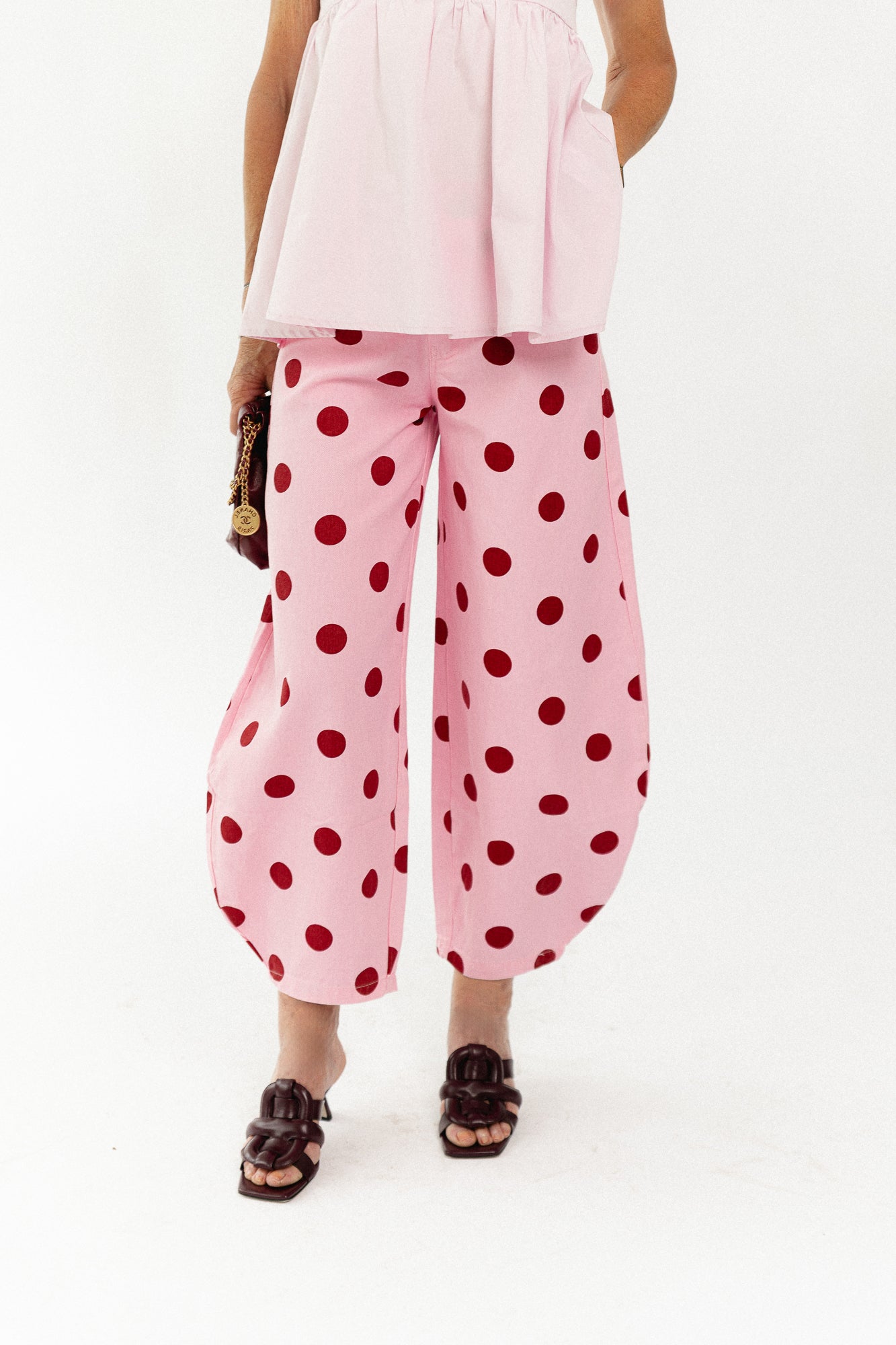 Hazel balloon relaxed fit polkadot jeans pink