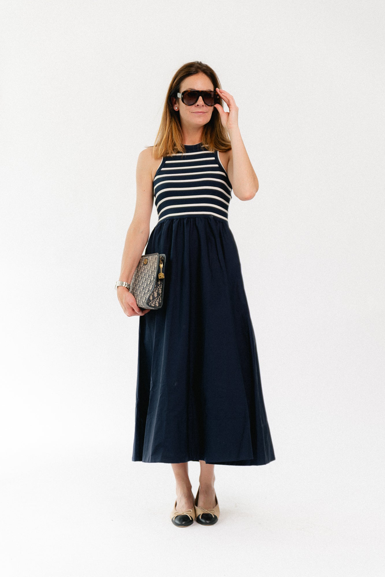 YASMiri SL long dress navy blazer/jersey white