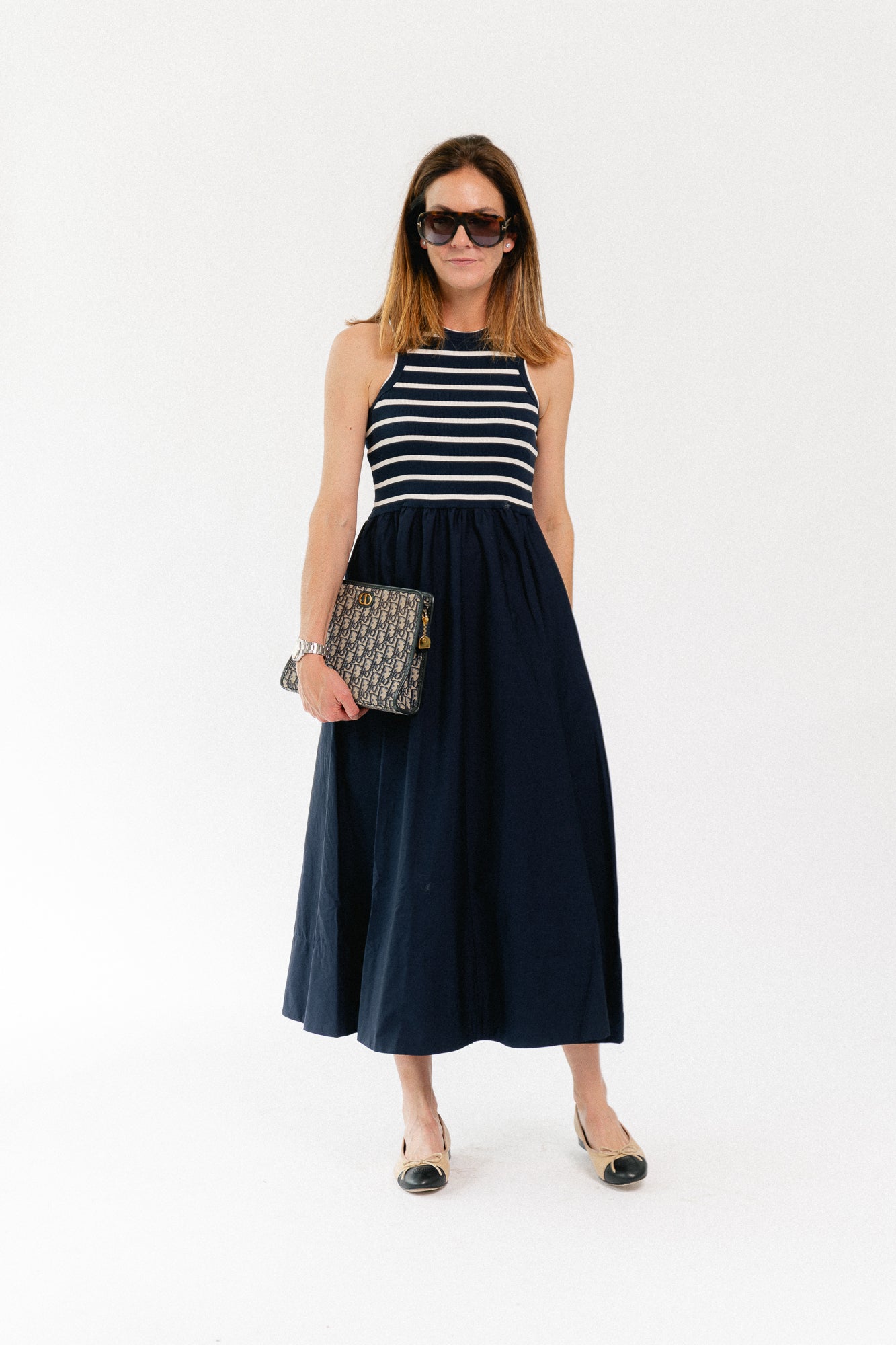 YASMiri SL long dress navy blazer/jersey white