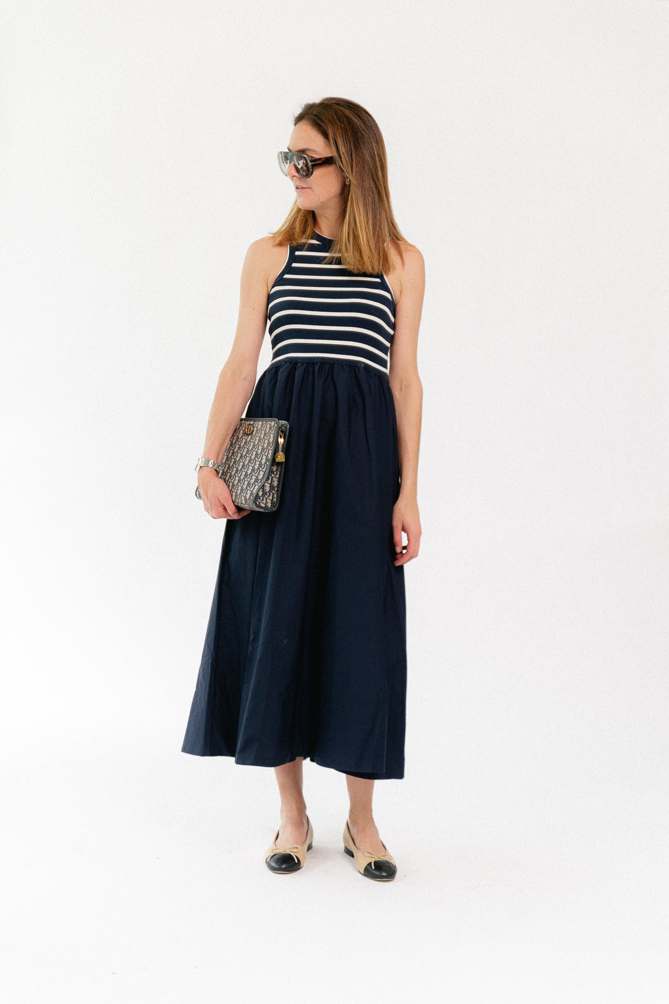 YASMiri SL long dress navy blazer/jersey white