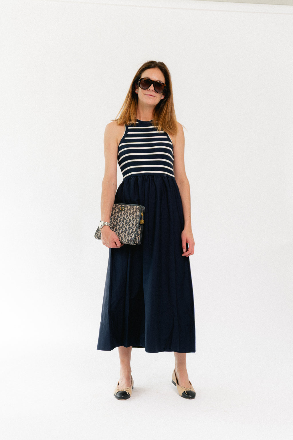YASMiri SL long dress navy blazer/jersey white