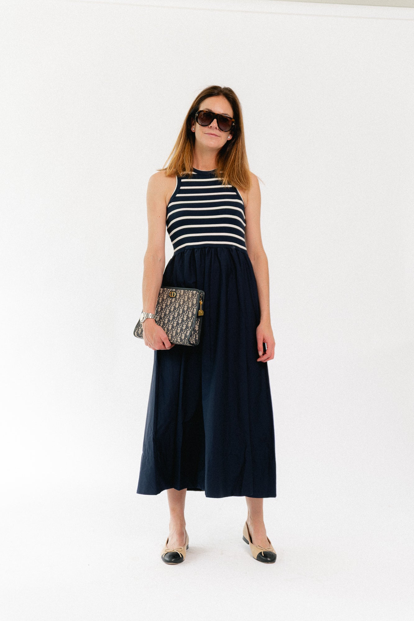 YASMiri SL long dress navy blazer/jersey white