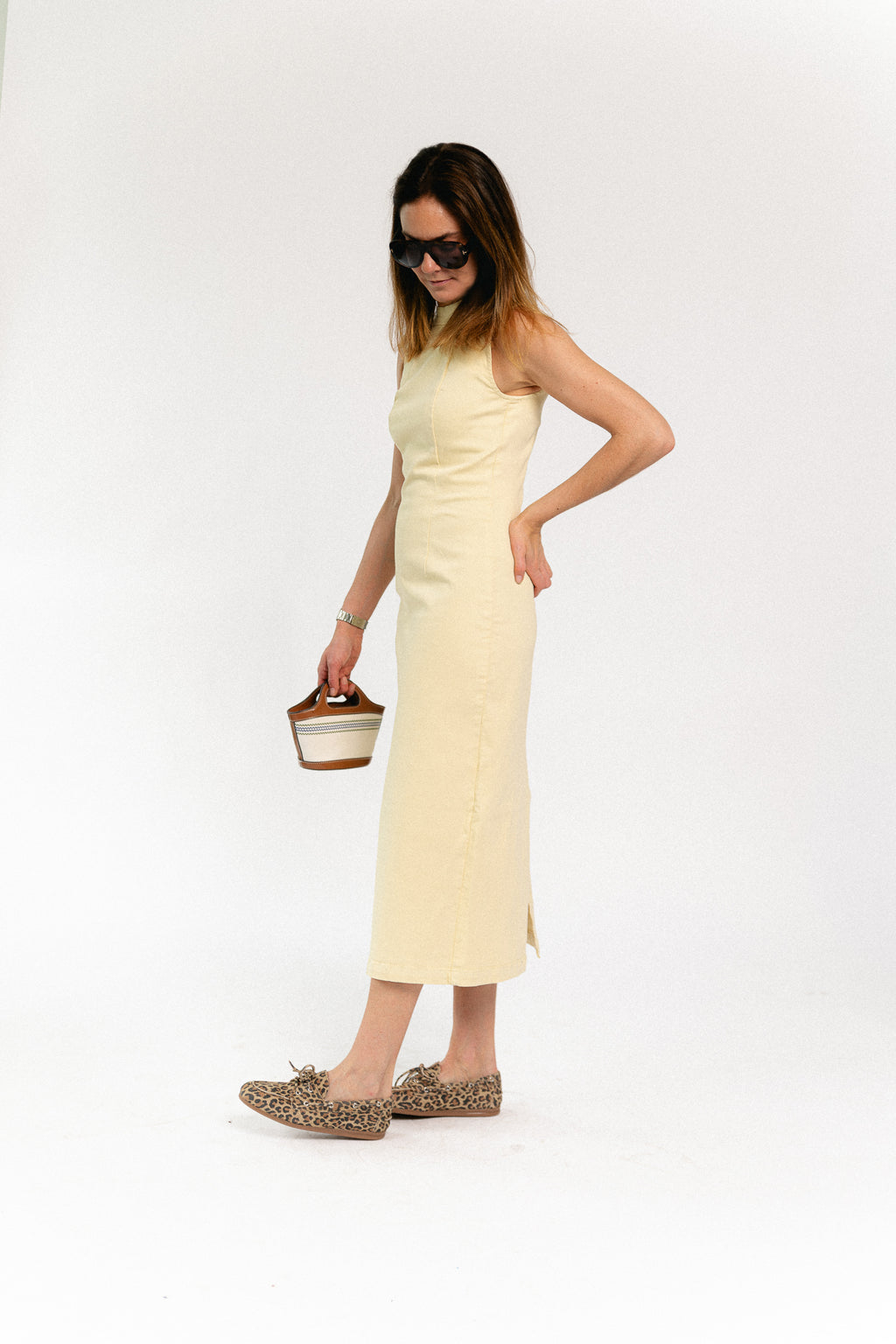 VINona SL midi colour denim dress pastel yellow