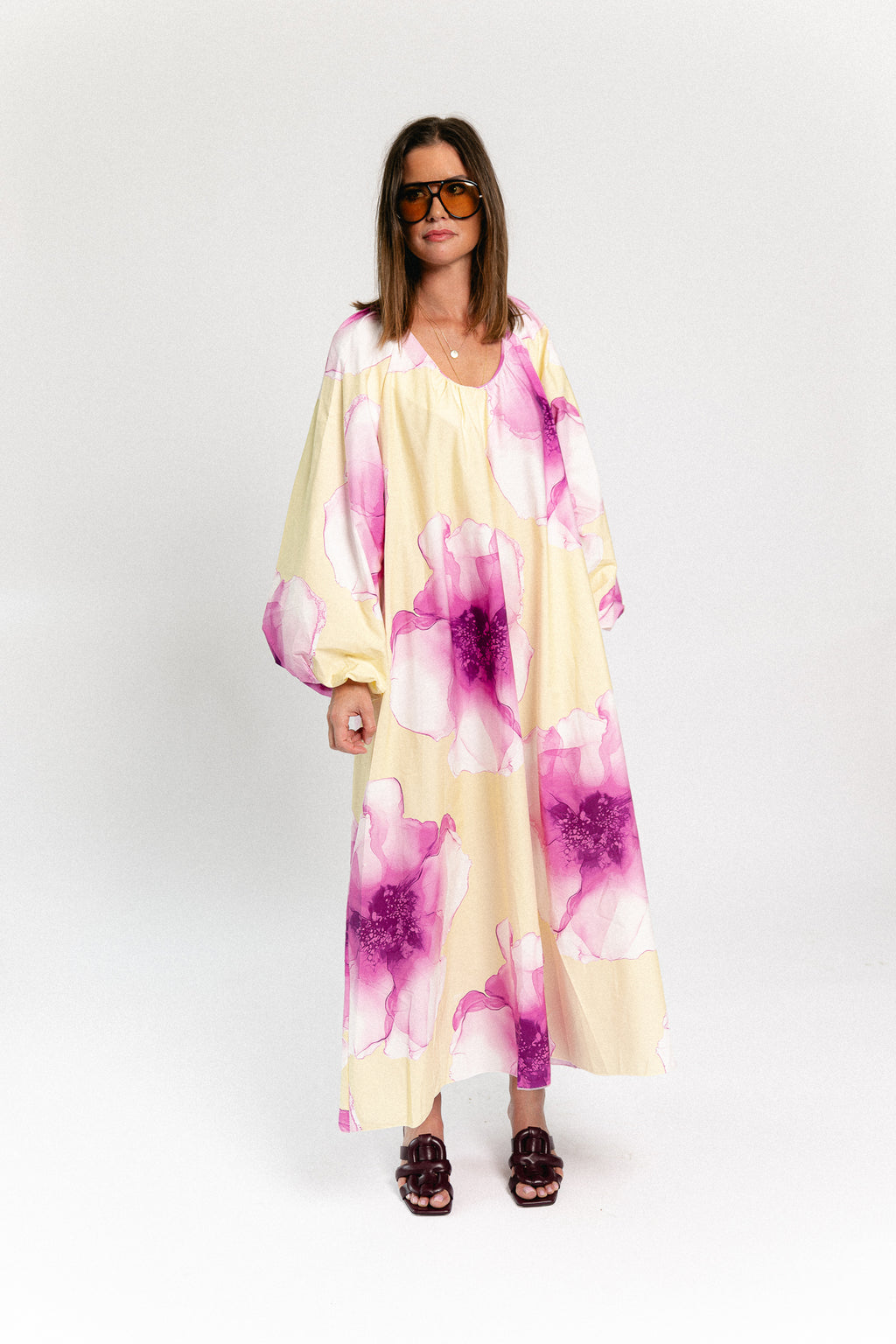 Brigitte floral maxi dress butter yellow/orchid