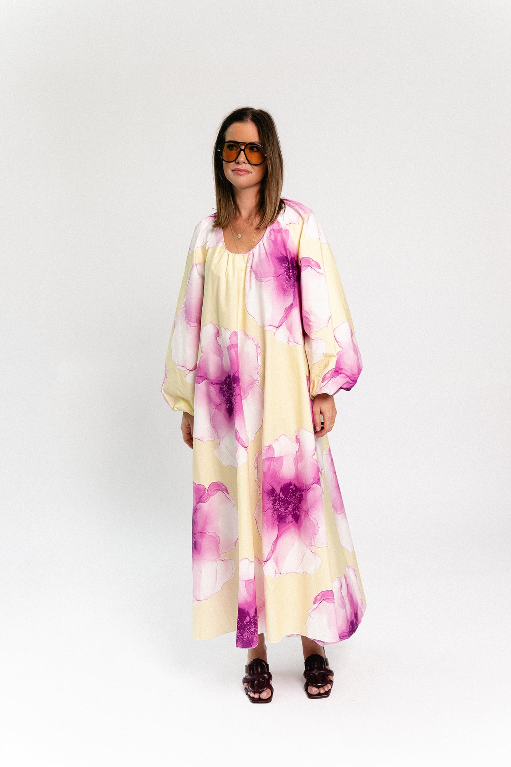 Brigitte floral maxi dress butter yellow/orchid