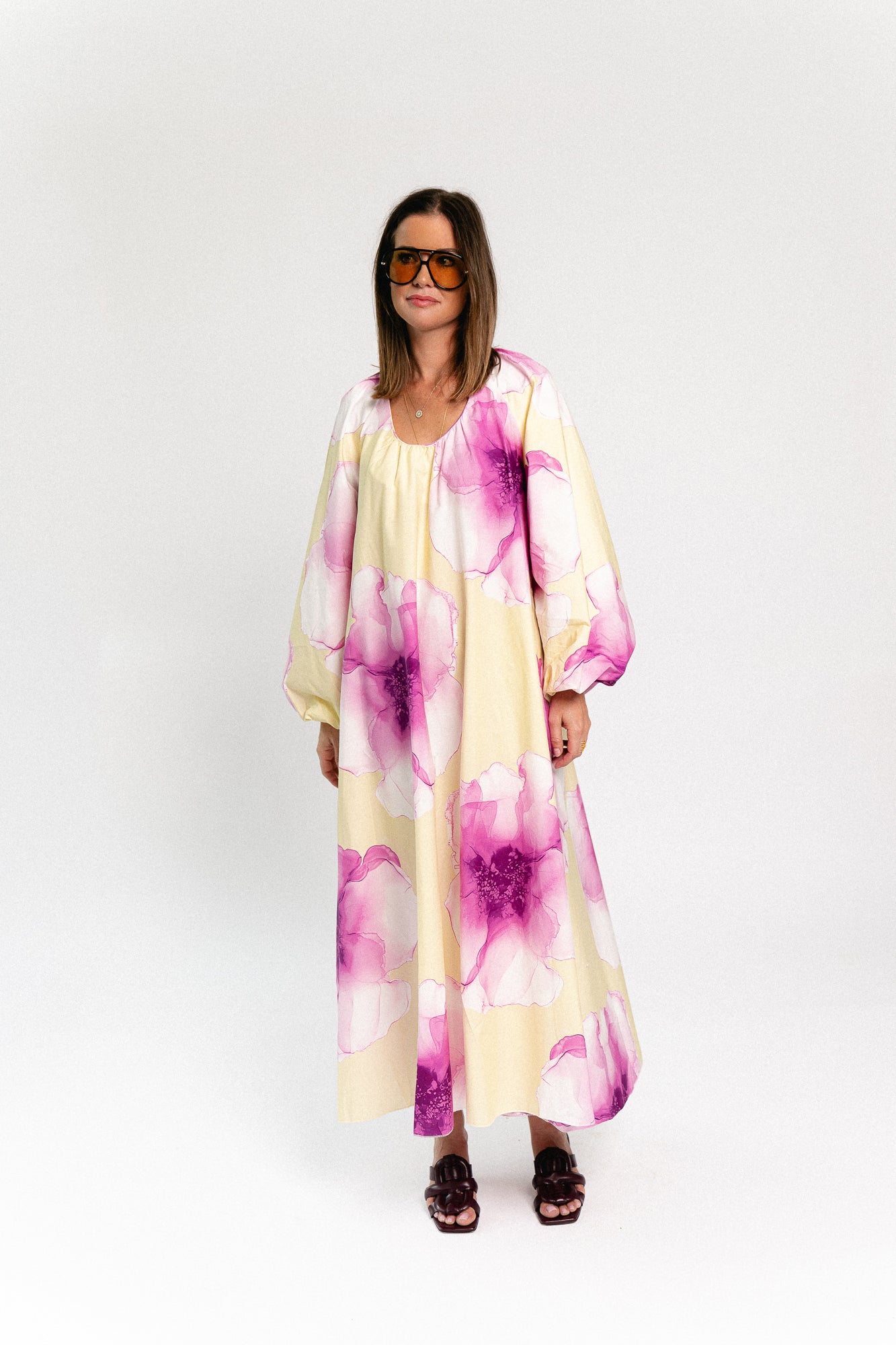 Brigitte floral maxi dress butter yellow/orchid