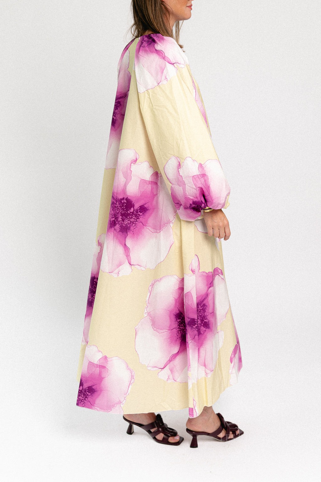 Brigitte floral maxi dress butter yellow/orchid