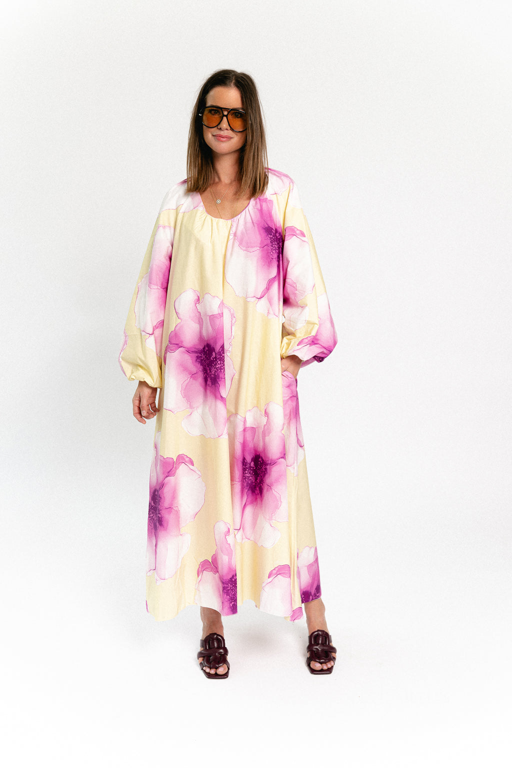 Brigitte floral maxi dress butter yellow/orchid