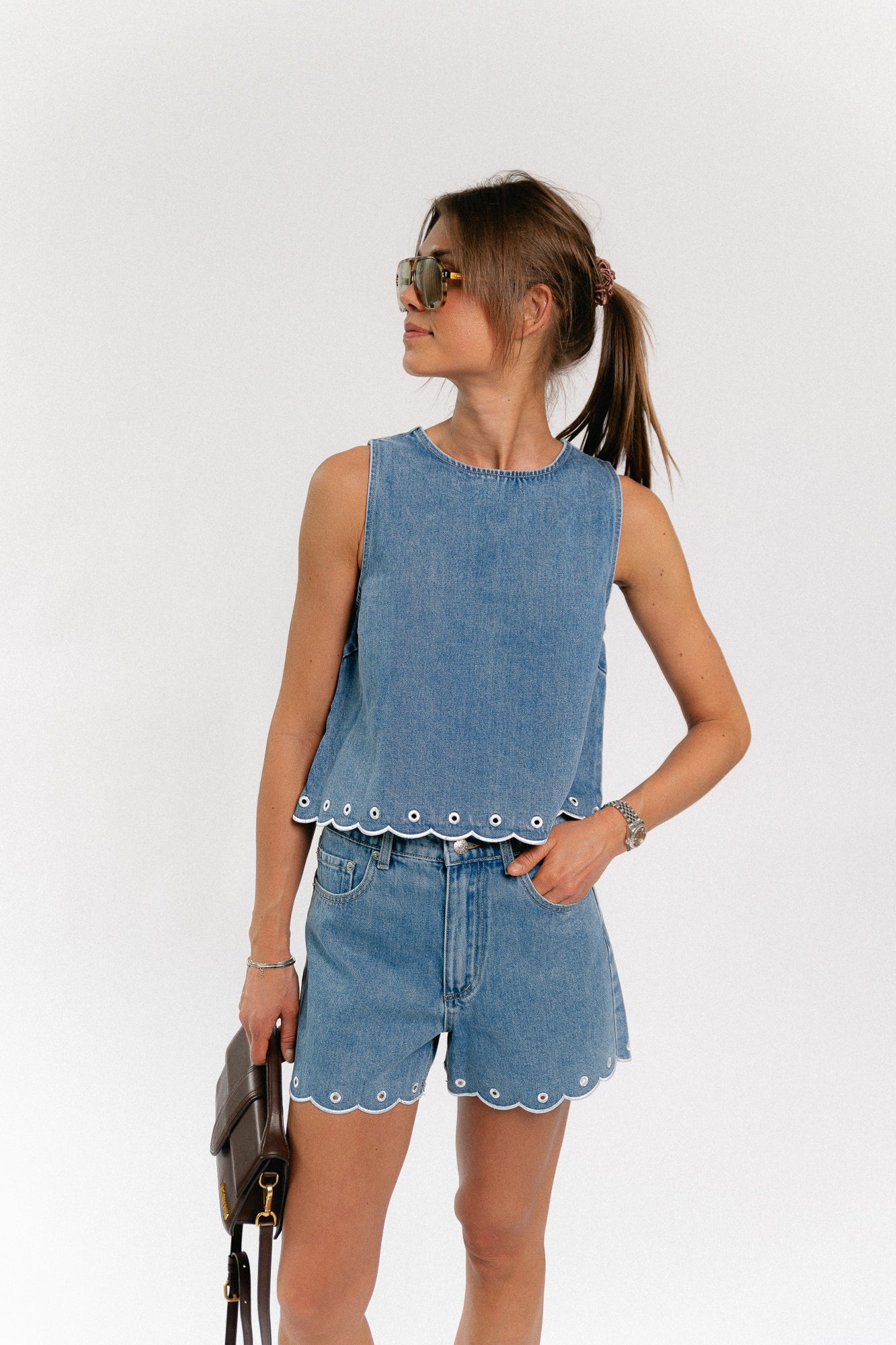 Cecelia top embroidered light blue denim