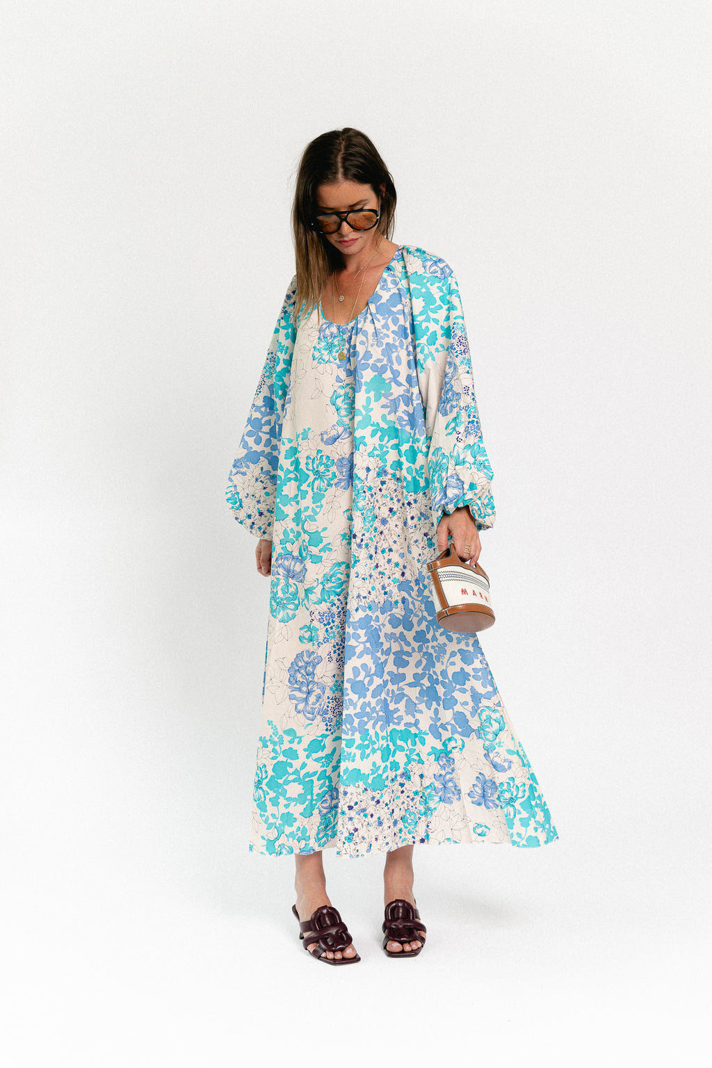 Brigitte floral maxi dress soft blue/turquoise