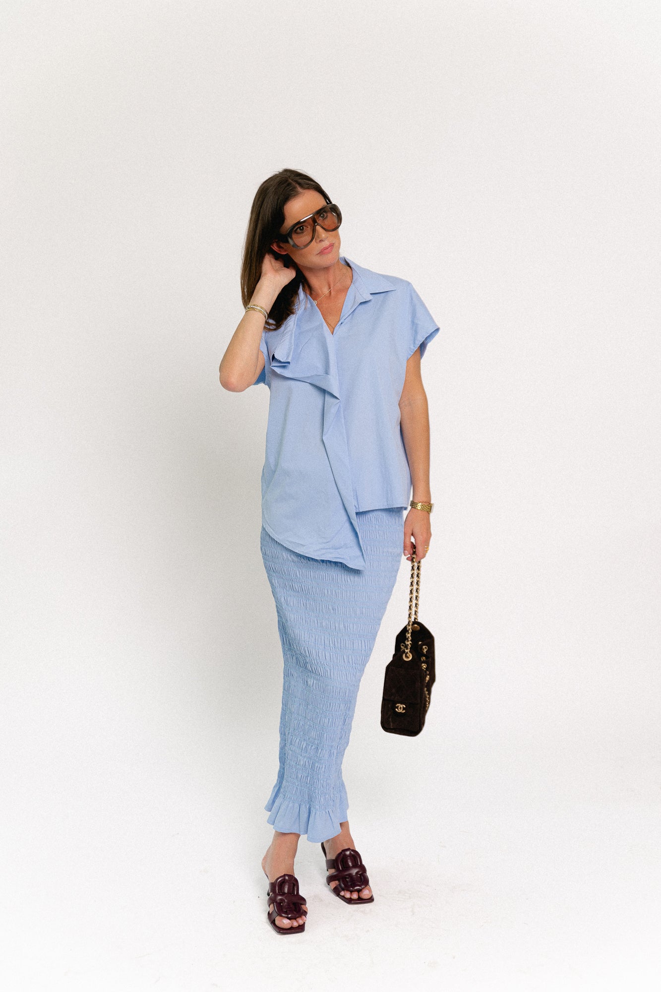 Mona smocked skirt blue