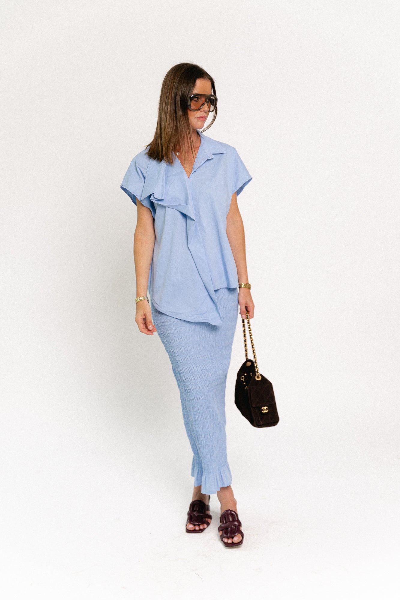 Mona smocked skirt blue