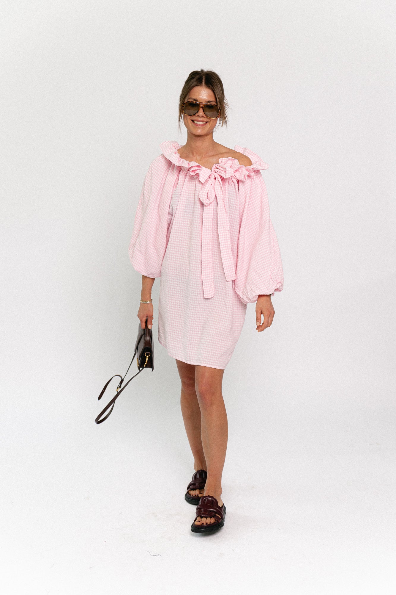 Lisa vichy off-shoulder dress light pink