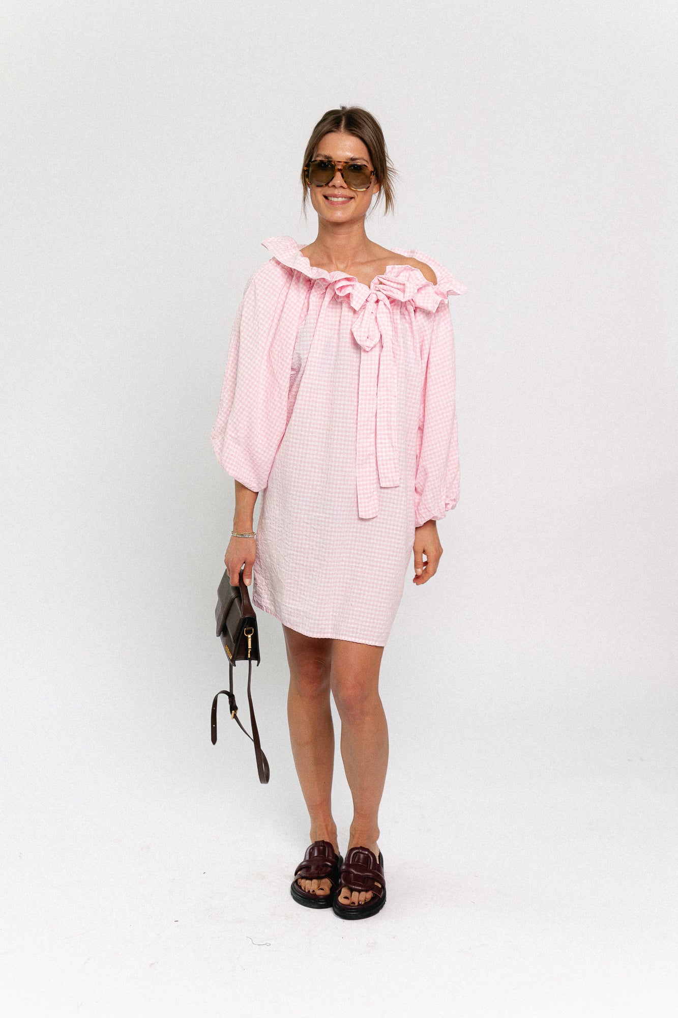 Lisa vichy off-shoulder dress light pink