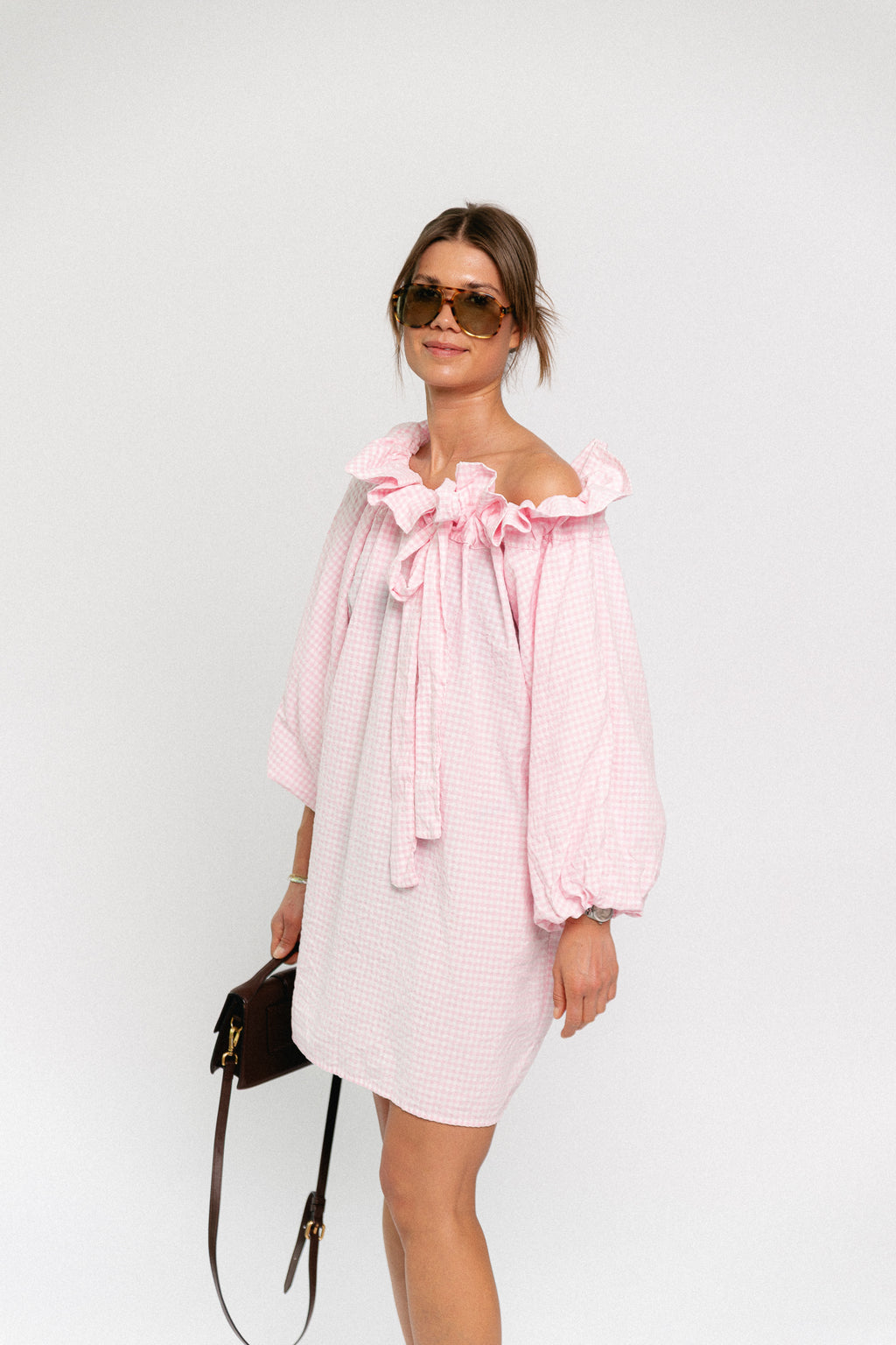 Lisa vichy off-shoulder dress light pink