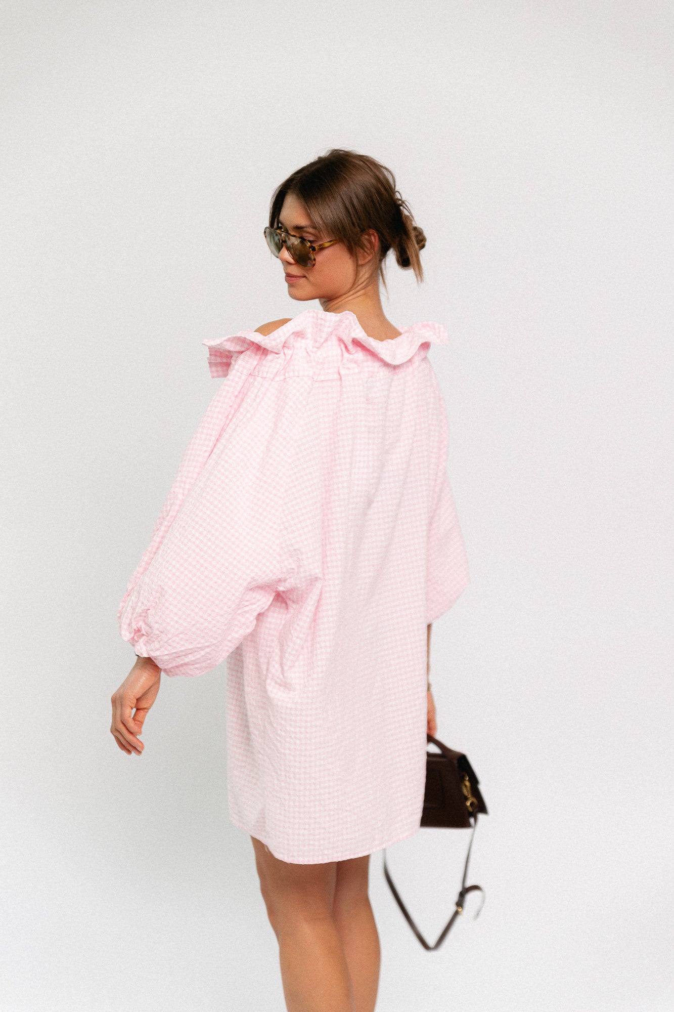 Lisa vichy off-shoulder dress light pink