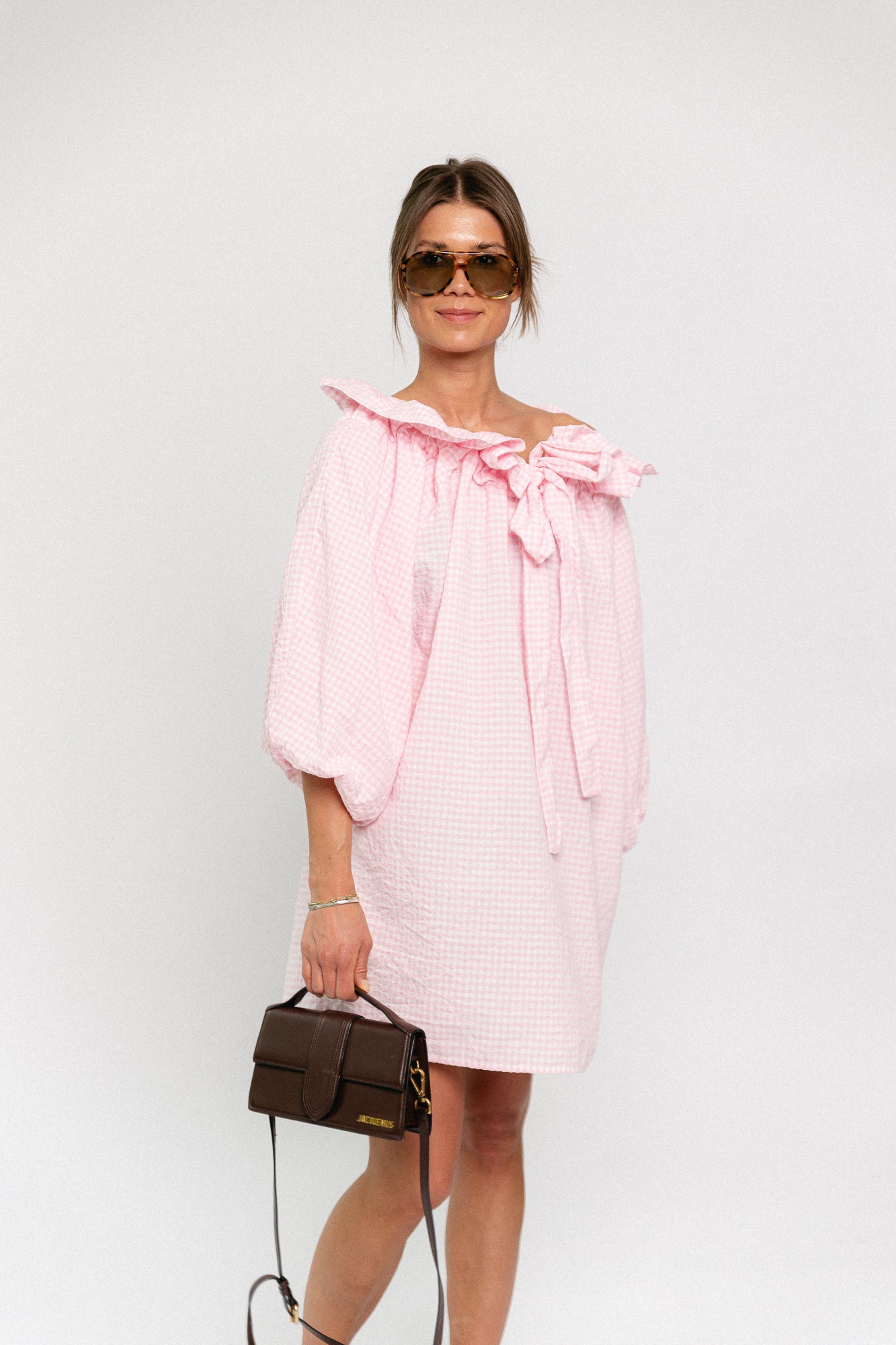 Lisa vichy off-shoulder dress light pink