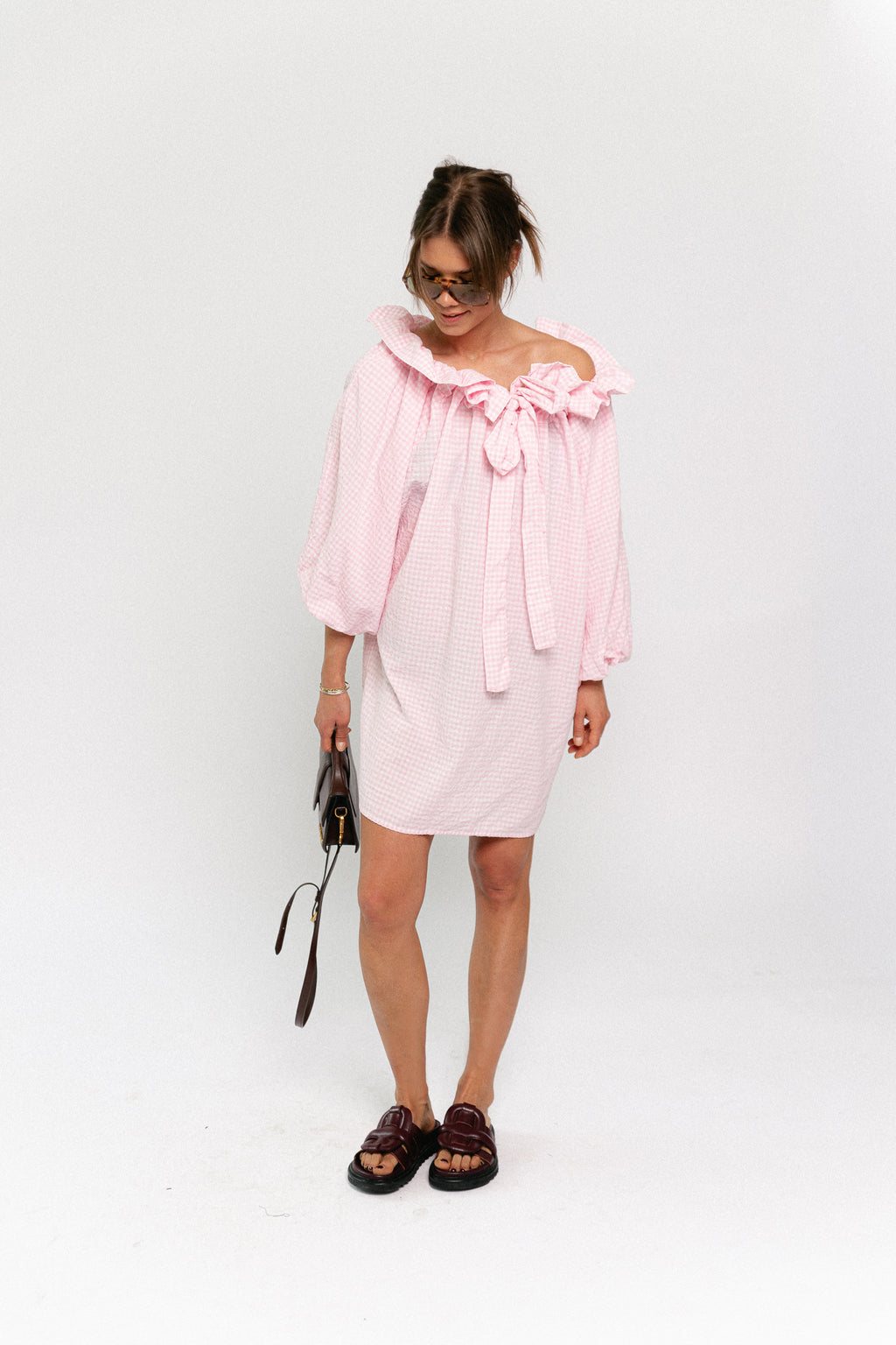 Lisa vichy off-shoulder dress light pink