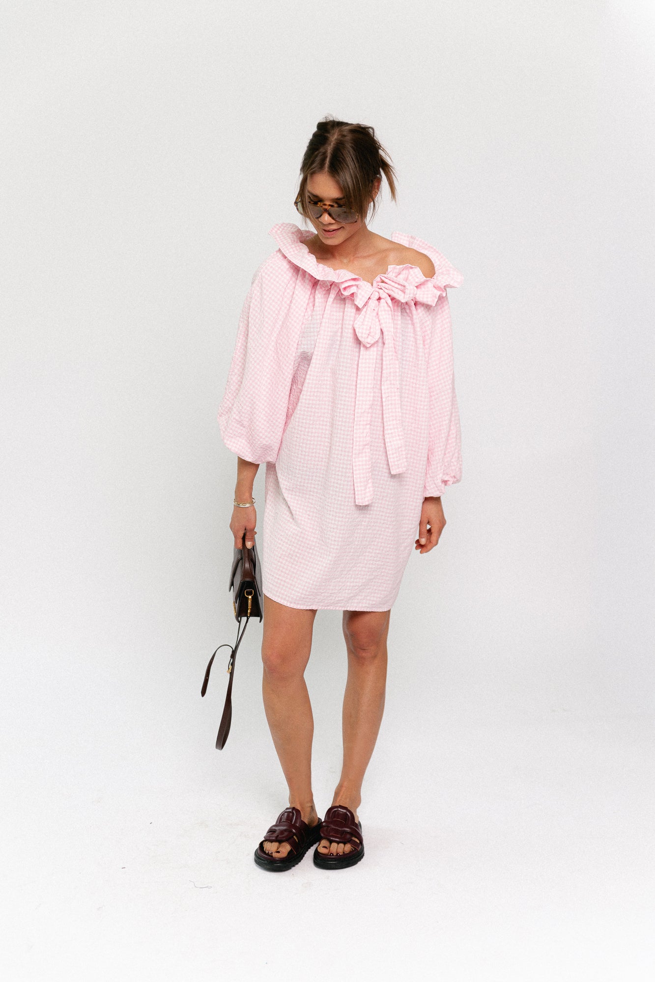 Lisa vichy off-shoulder dress light pink