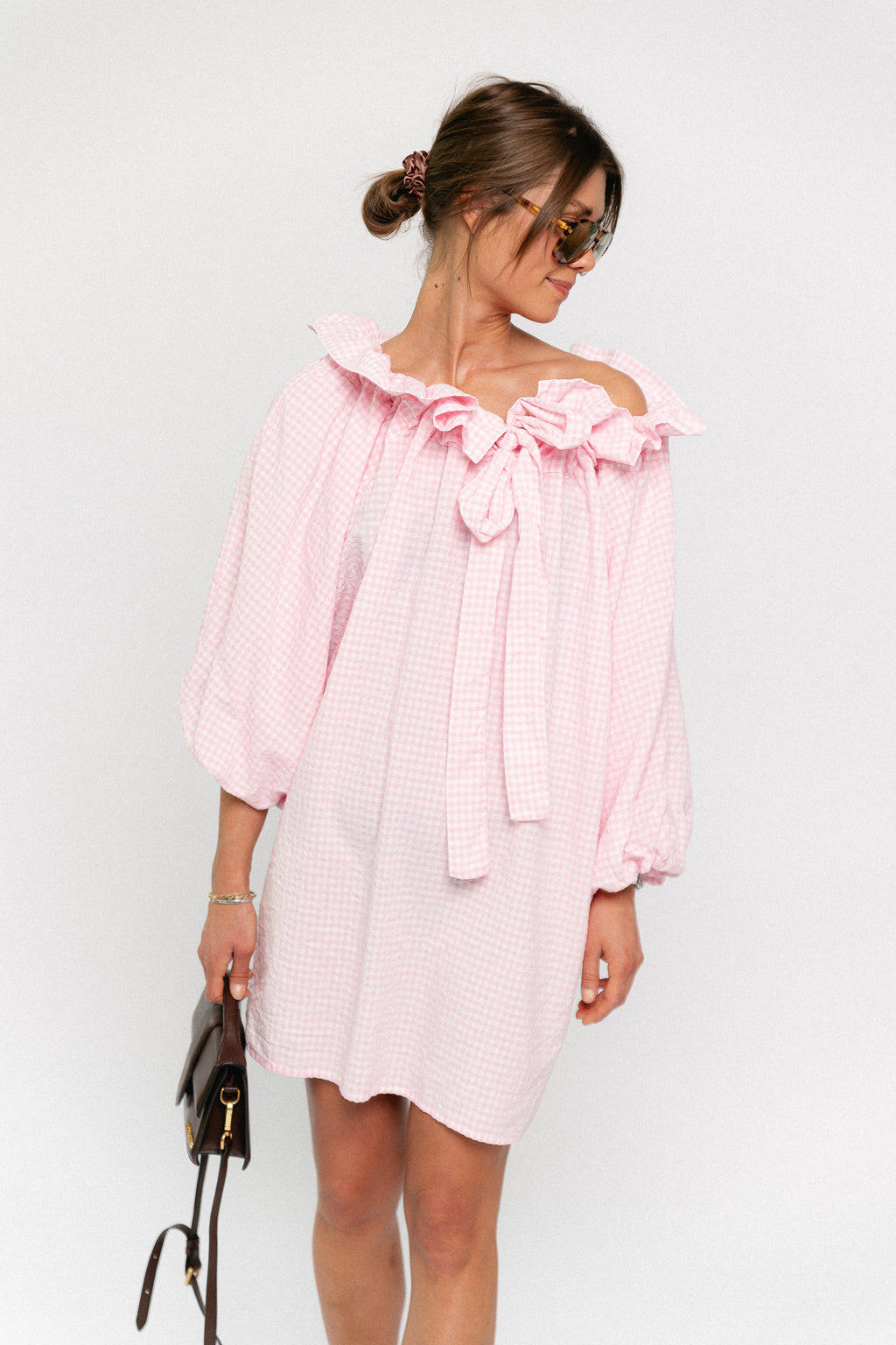Lisa vichy off-shoulder dress light pink