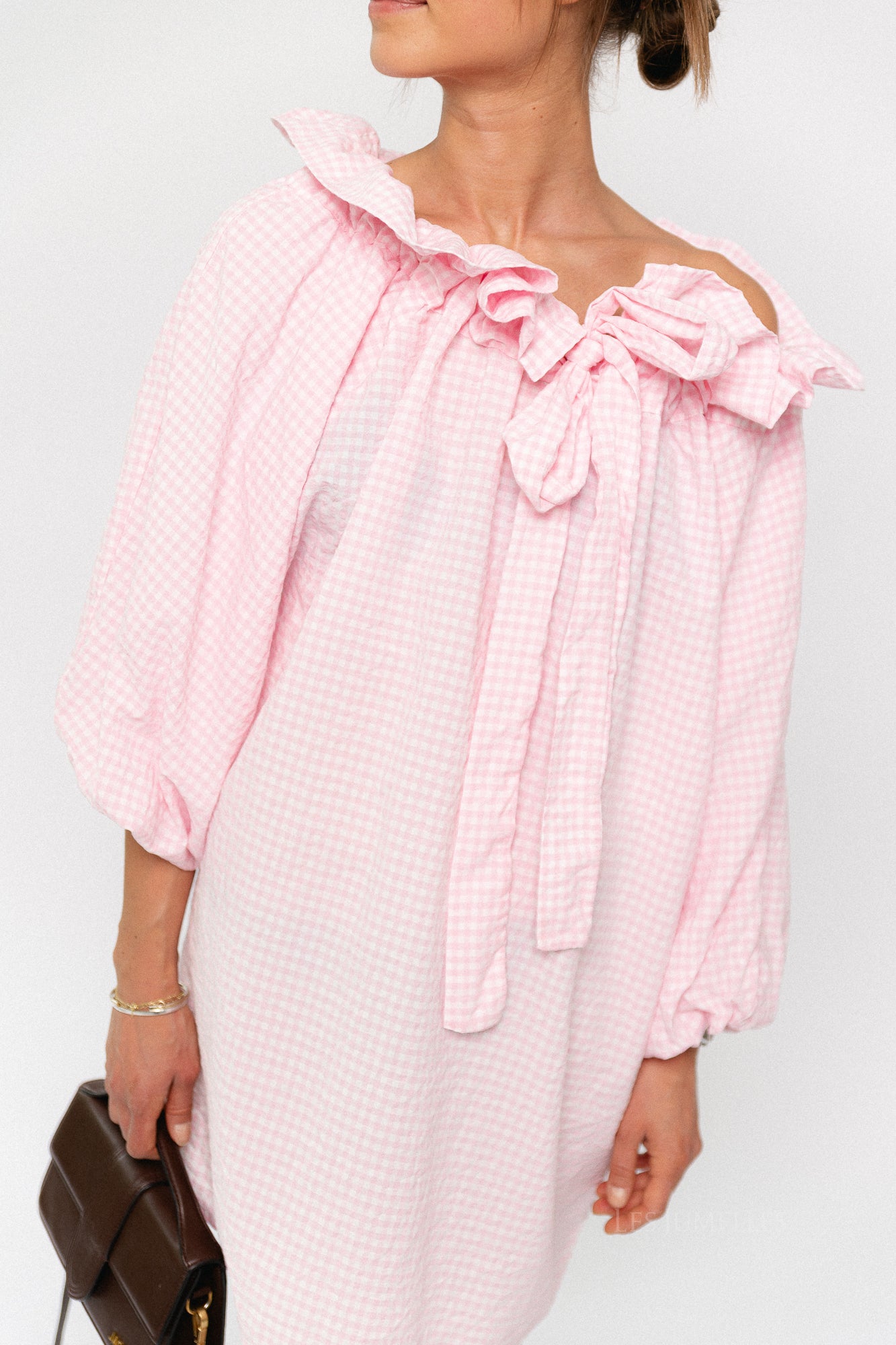 Lisa vichy off-shoulder dress light pink