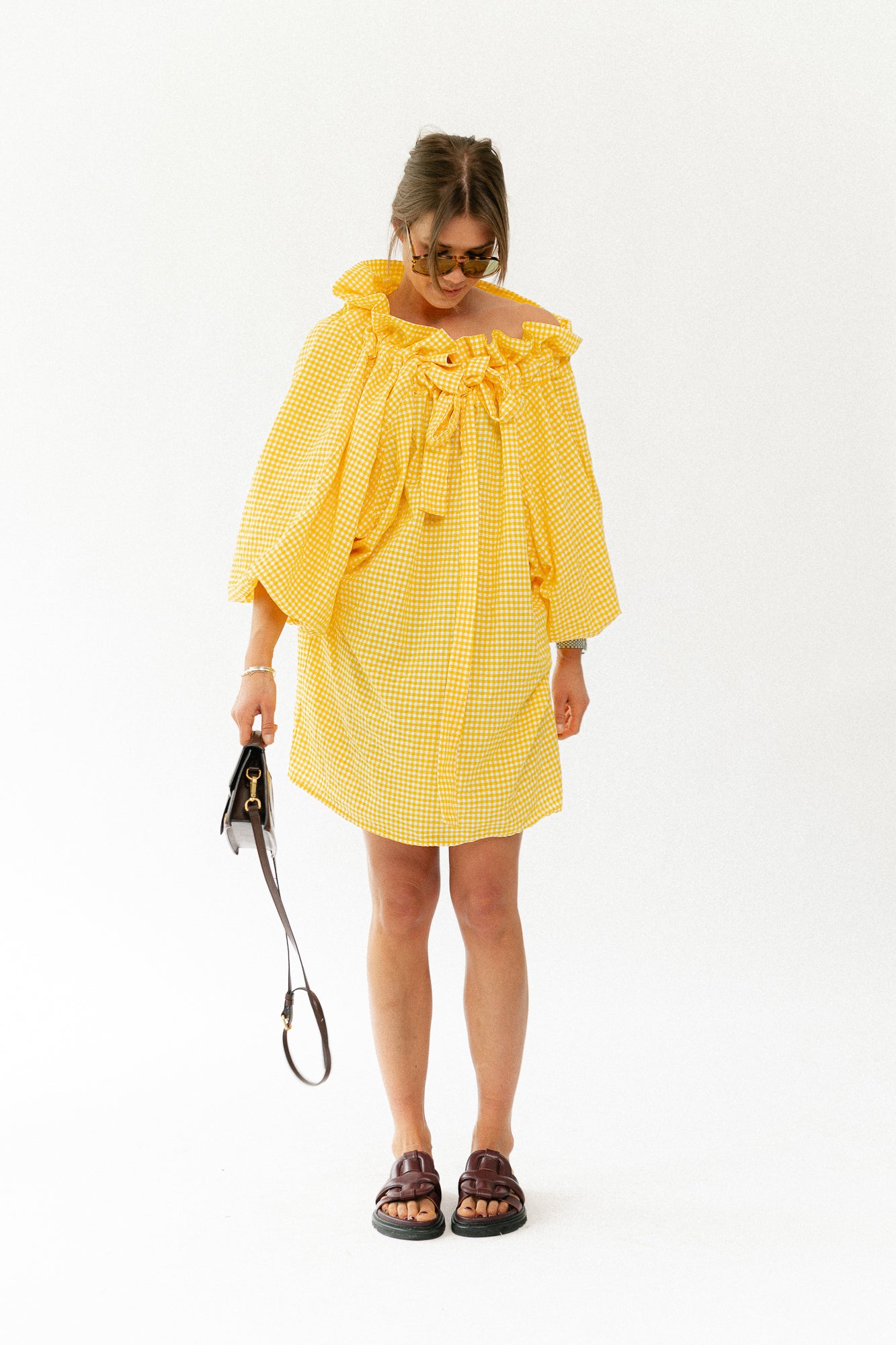 Lisa vichy off-shoulder dress yellow