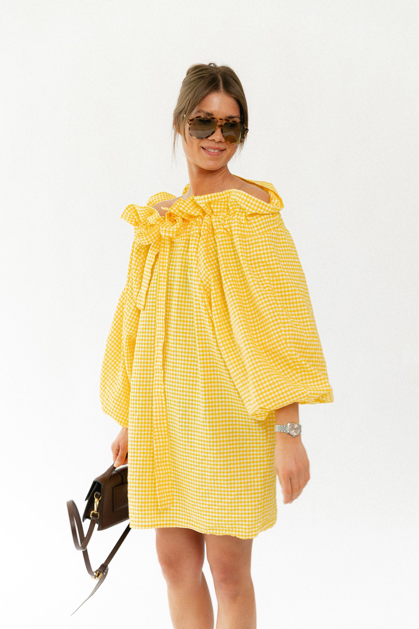 Lisa vichy off-shoulder dress yellow
