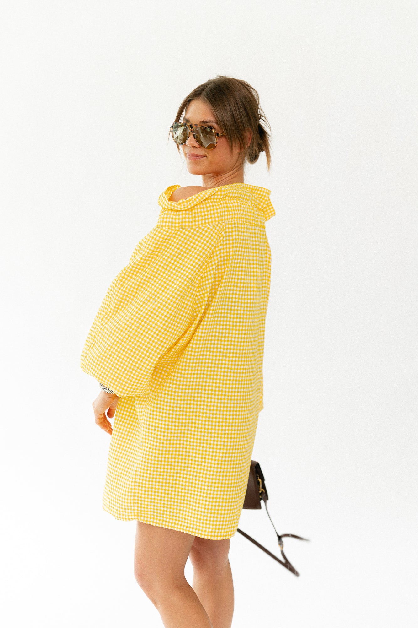 Lisa vichy off-shoulder dress yellow