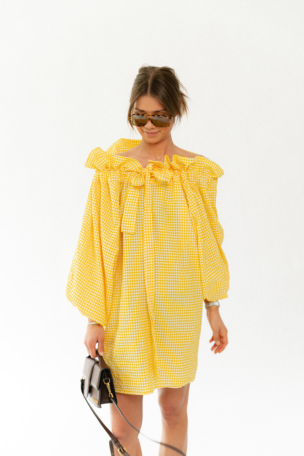 Lisa vichy off-shoulder dress yellow