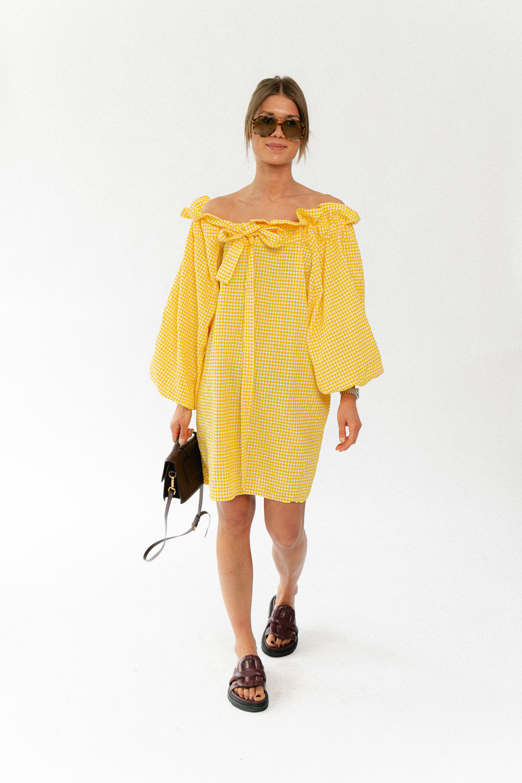 Lisa vichy off-shoulder dress yellow