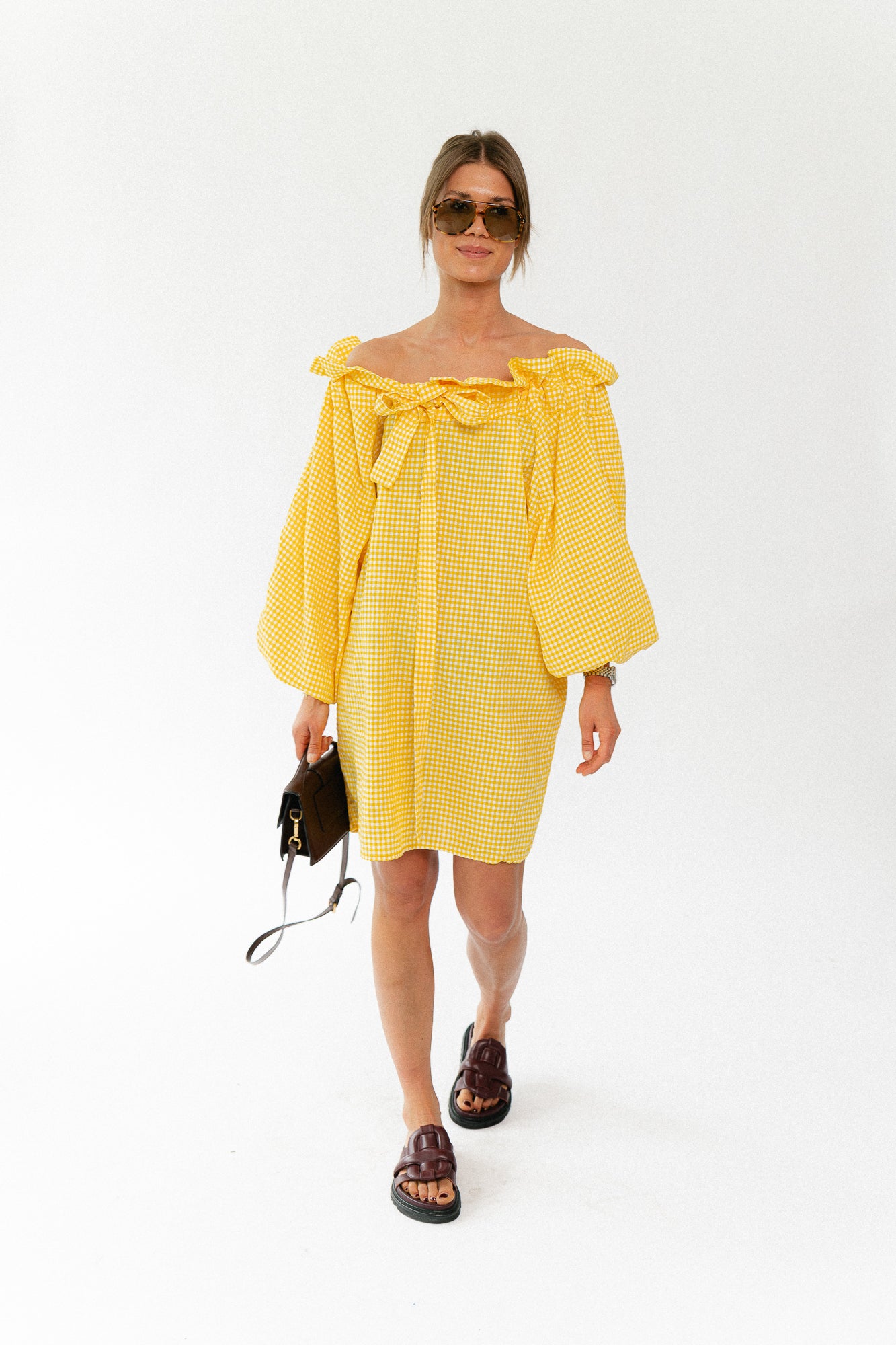 Lisa vichy off-shoulder dress yellow