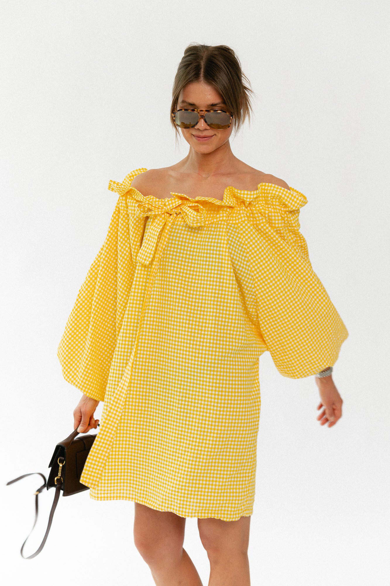 Lisa vichy off-shoulder dress yellow