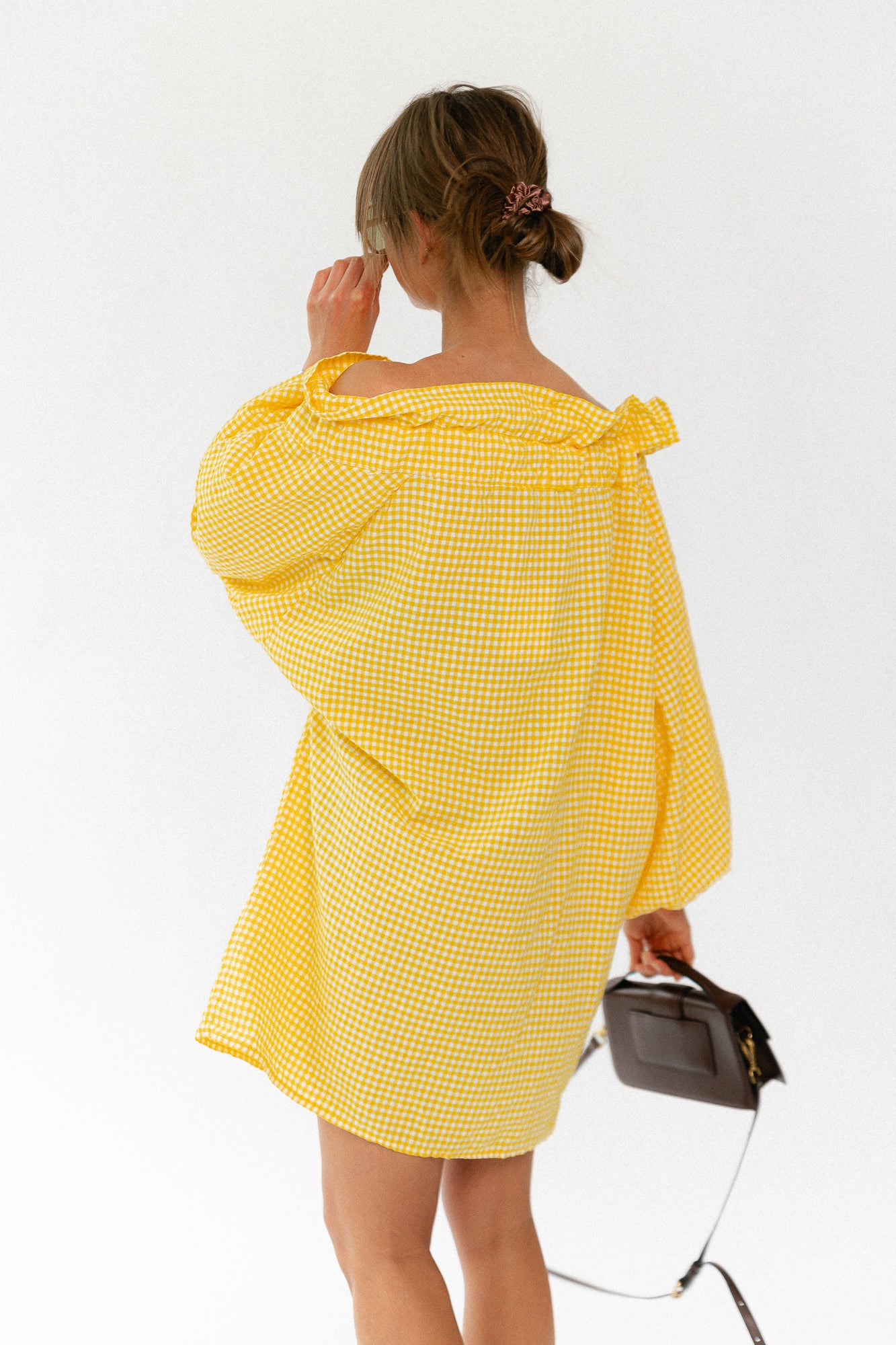 Lisa vichy off-shoulder dress yellow