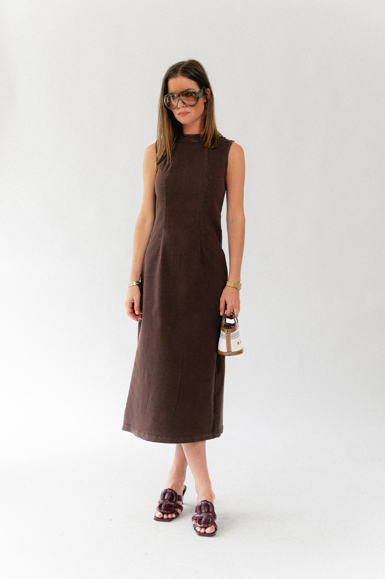 VINona SL midi colour denim dress coffee bean