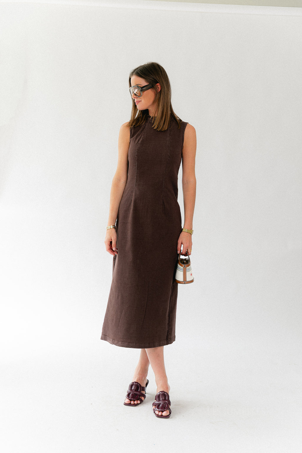 VINona SL midi colour denim dress coffee bean