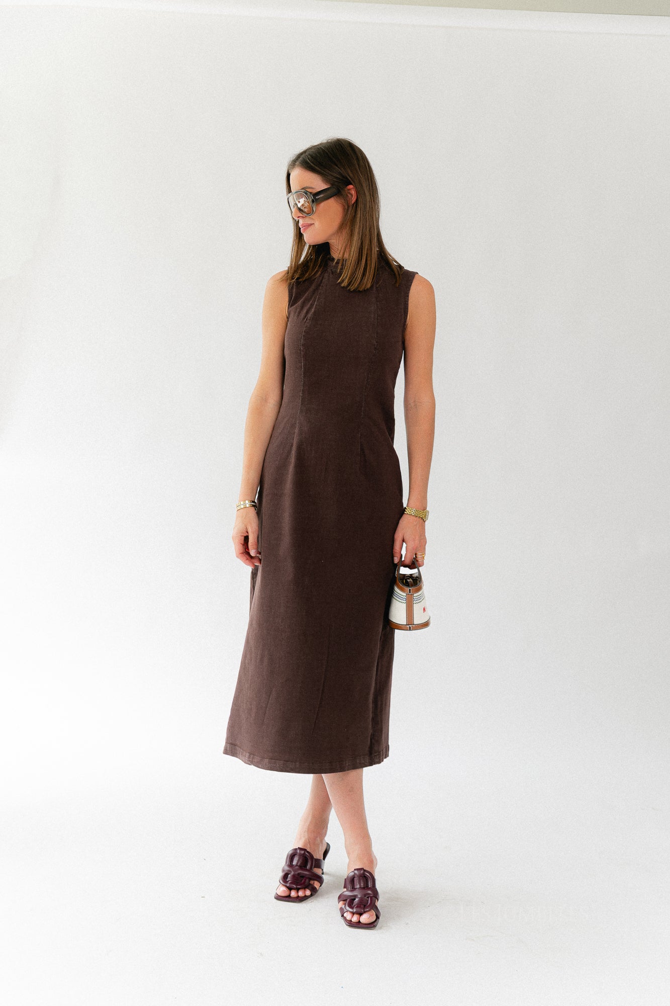 VINona SL midi colour denim dress coffee bean