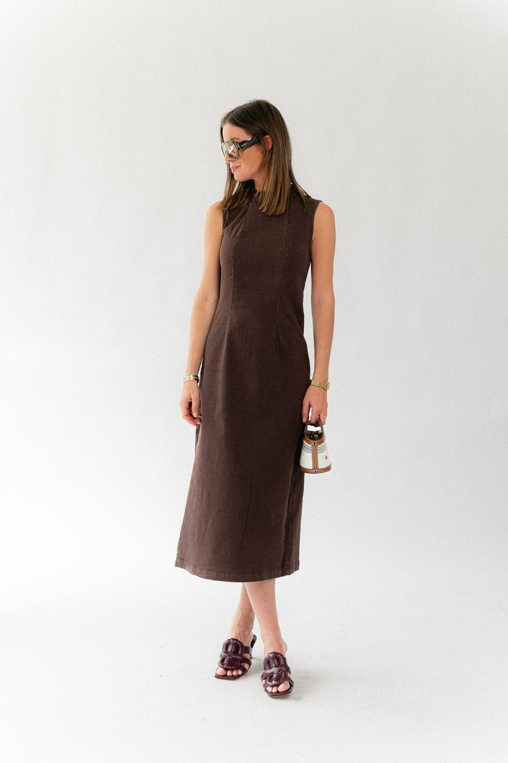 VINona SL midi colour denim dress coffee bean